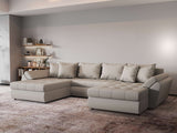Colțar extensibil dumonde cu ladă de depozitare si sezut confortabil din spuma HR, Loana Bej U 355x185 cm Fabrica