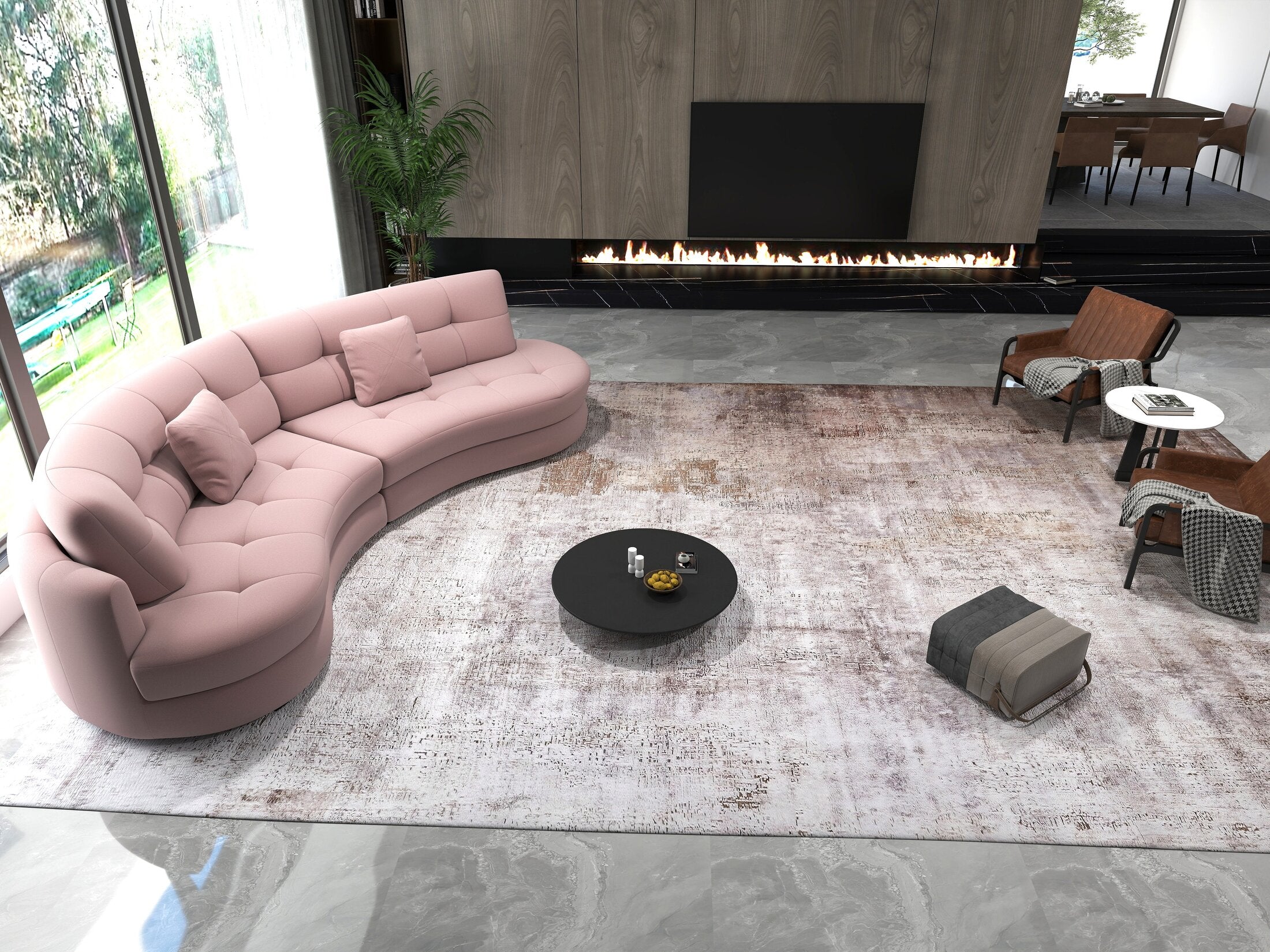 Canapea semirotunda dumonde cu șezut confortabil din spumă HR, Roma  Royal Roz 300x160 cm