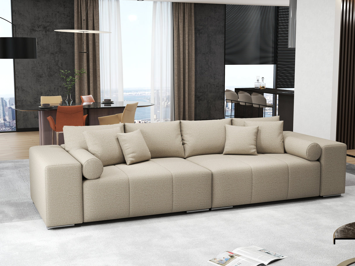 Canapea extensibilă dumonde cu ladă de depozitare si sezut confortabil din spuma HR, Marbela Enjoy Lux Bej XXL 295x100 cm fabrica