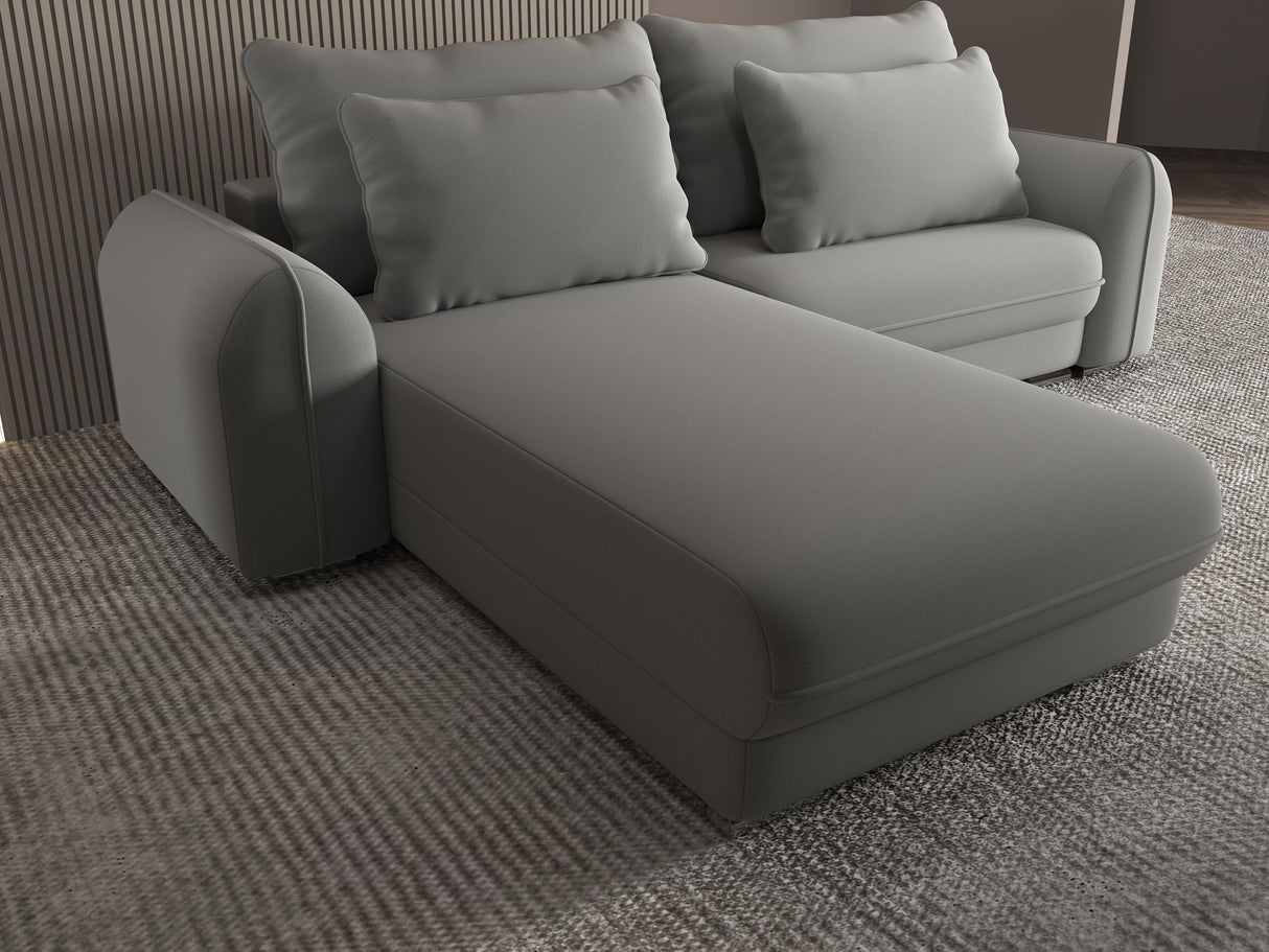 Colțar extensibil dumonde cu ladă de depozitare si sezut confortabil din spuma HR, Denver Royal Gri 275x185 cm Fabrica