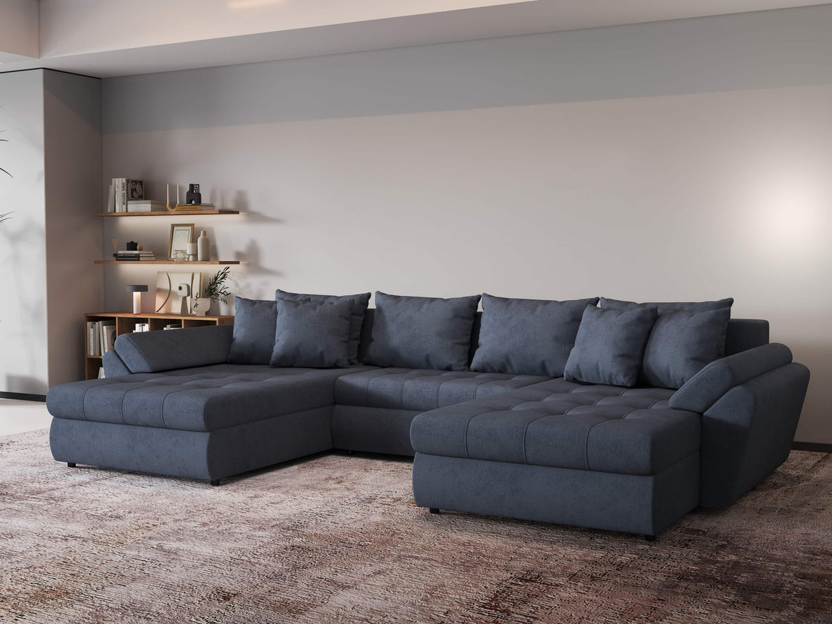 Colțar extensibil dumonde cu ladă de depozitare si sezut confortabil din spuma HR, Loana Grey U 355x185 cm Fabrica