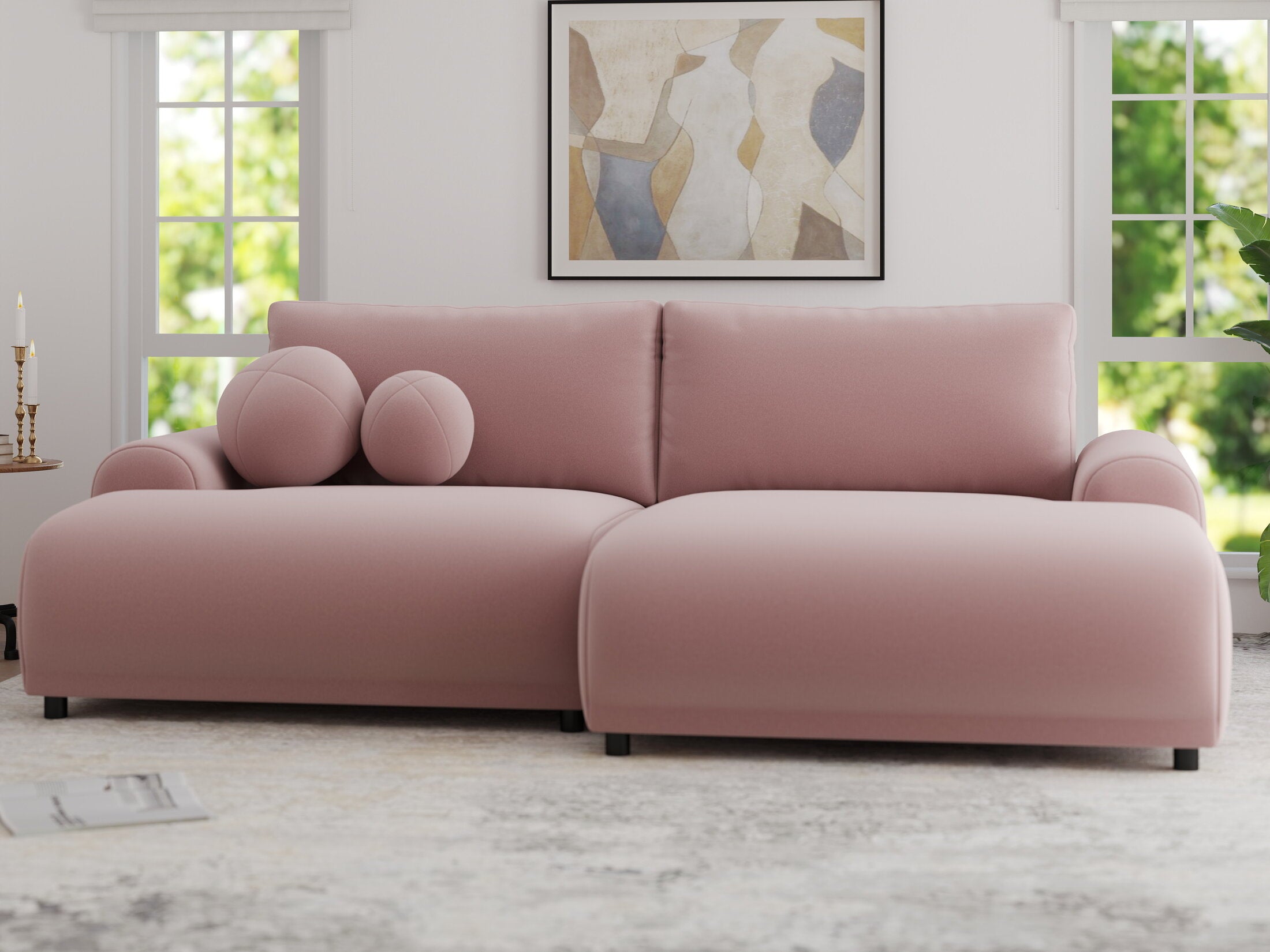 Colțar extensibil dumonde cu ladă de depozitare și șezut confortabil din spumă HR, Carlo Royal Roz 240x145 cm II