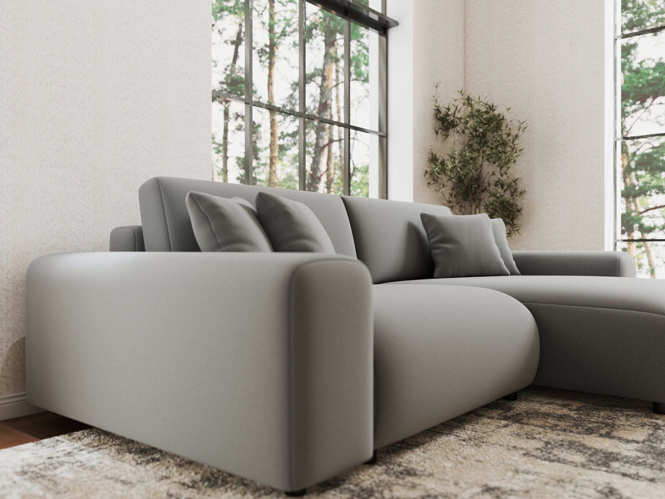 Colțar extensibil dumonde cu ladă de depozitare si sezut confortabil din spuma HR, Sarina Royal Gri 255x168 cm II