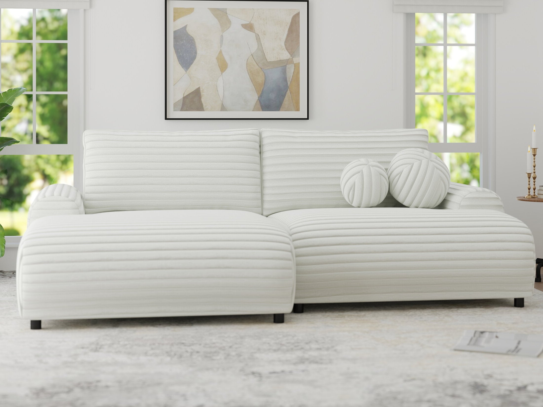 Colțar extensibil dumonde cu ladă de depozitare și șezut confortabil din spumă HR, Carlo Ambience Alb 240x145 cm