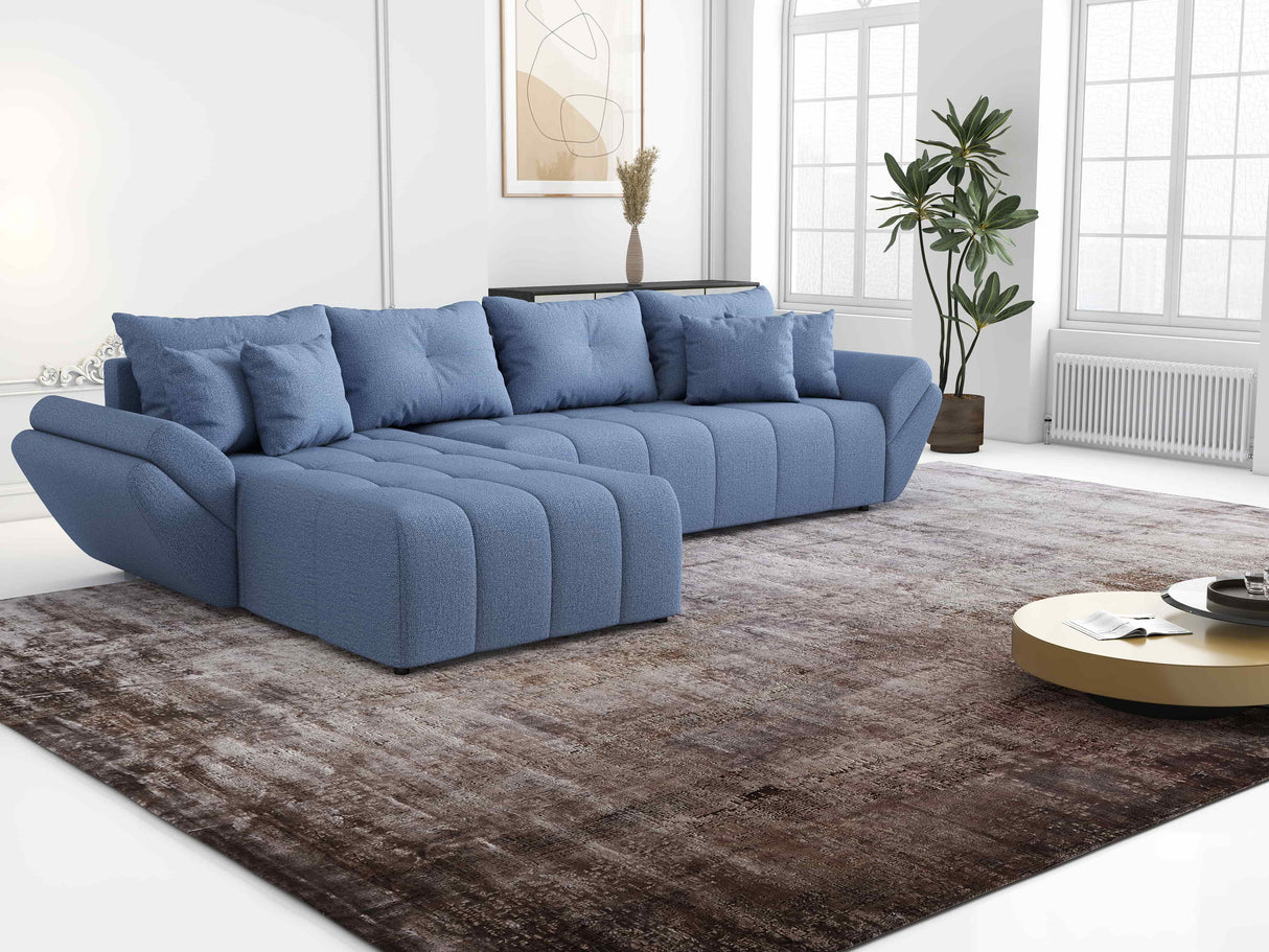 Colțar extensibil dumonde cu ladă de depozitare si sezut confortabil din spuma HR, Berlin XL Enjoy Lux Blue 350x185 cm Fabrica