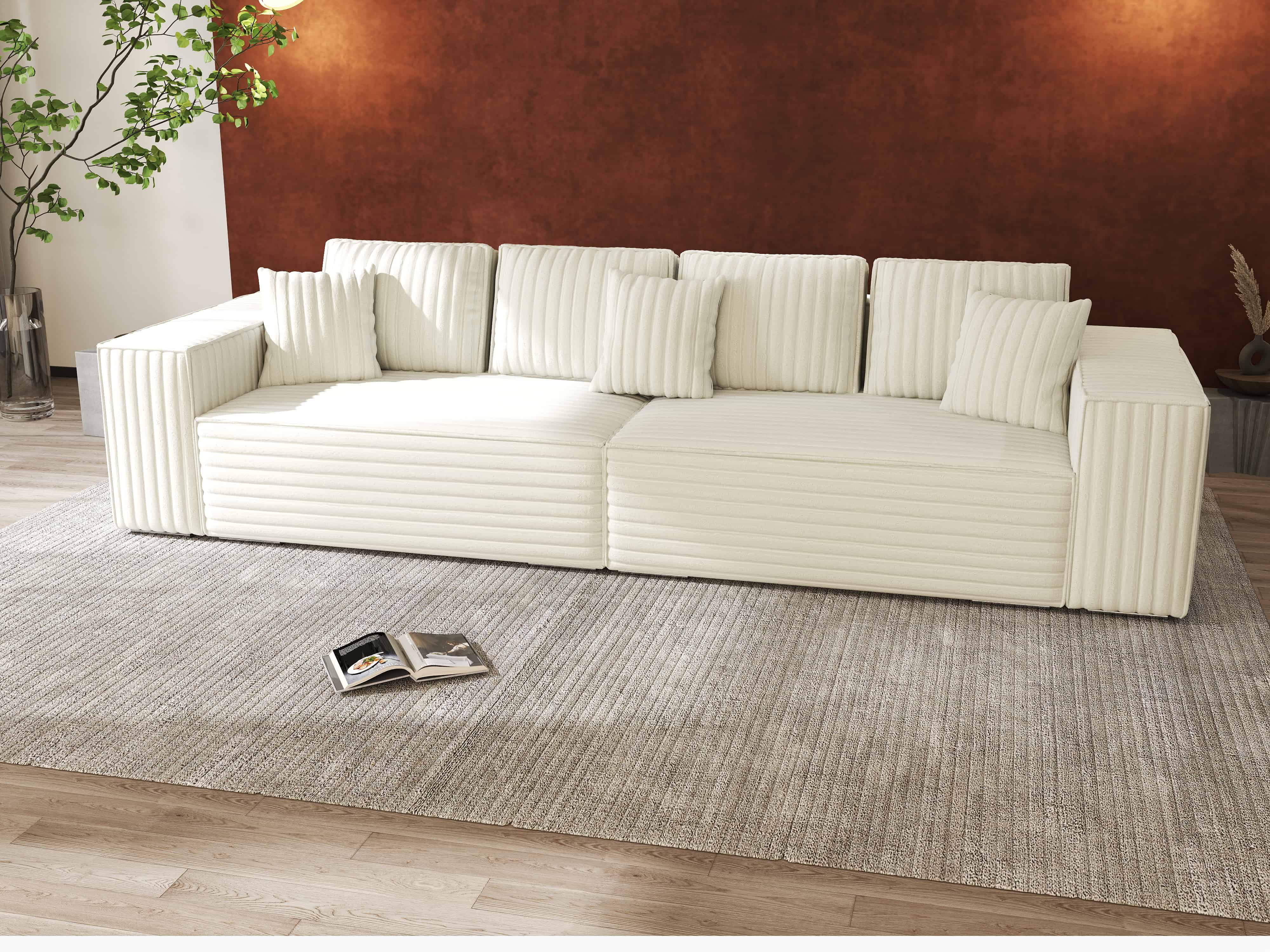Canapea extensibilă dumonde cu ladă de depozitare si sezut confortabil din spuma HR, Dream Ambience Ivory 310x100 cm Fabrica