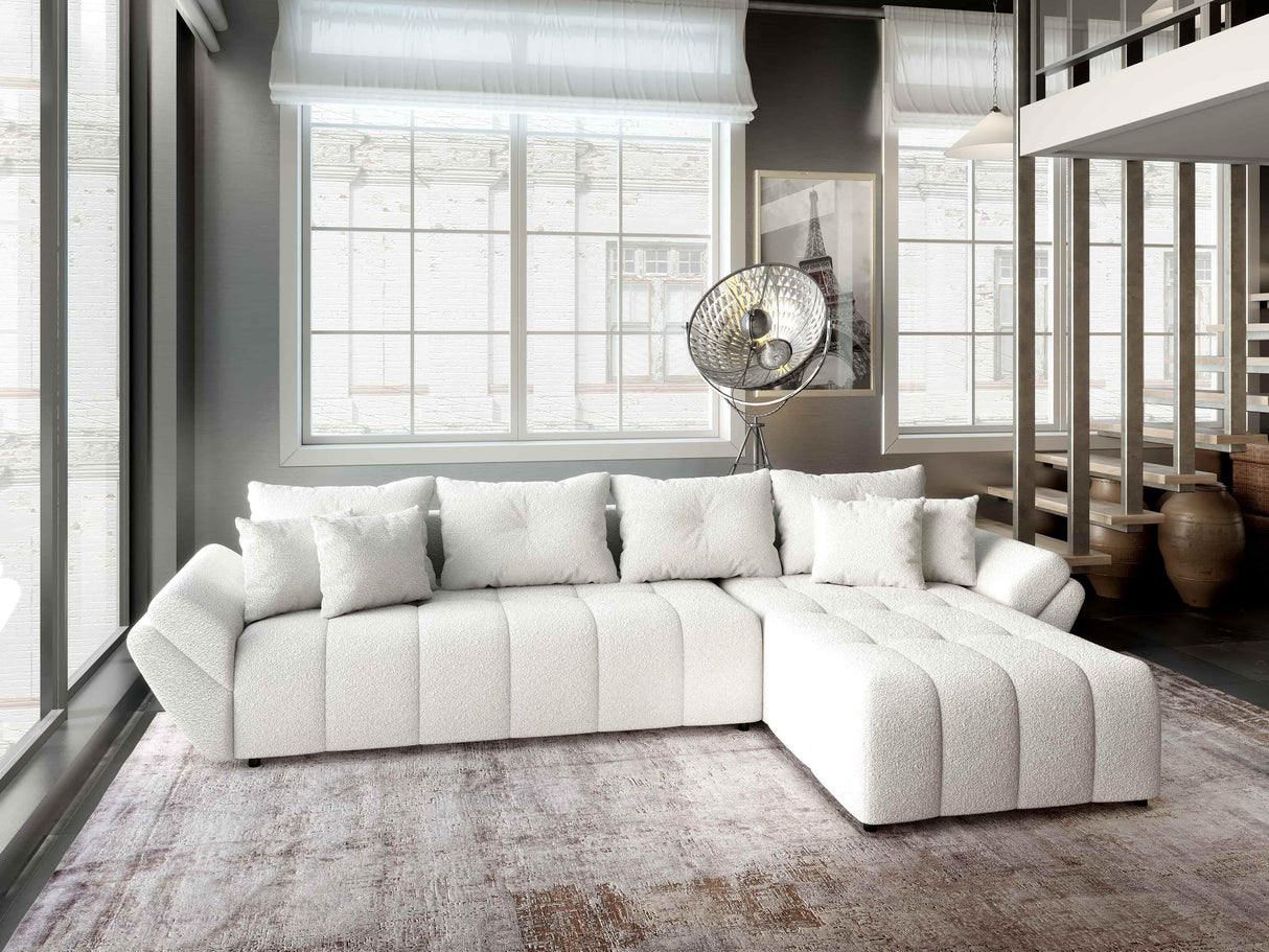 Colțar extensibil dumonde cu ladă de depozitare si sezut confortabil din spuma HR, Berlin XL Euphoria Alb 350x185 cm II Fabrica