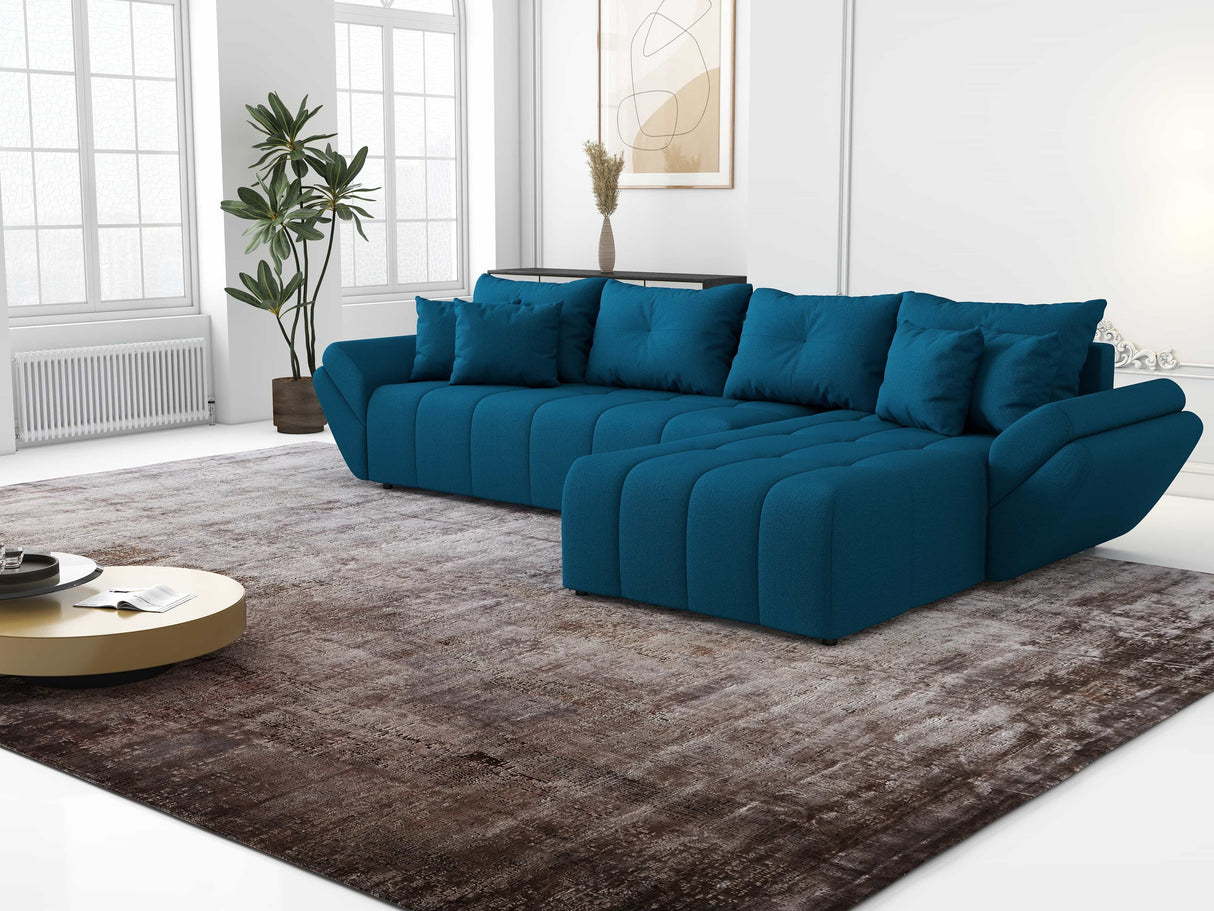 Colțar extensibil dumonde cu ladă de depozitare si sezut confortabil din spuma HR, Berlin XL Enjoy Verde Petrol 350x185 cm II Fabrica