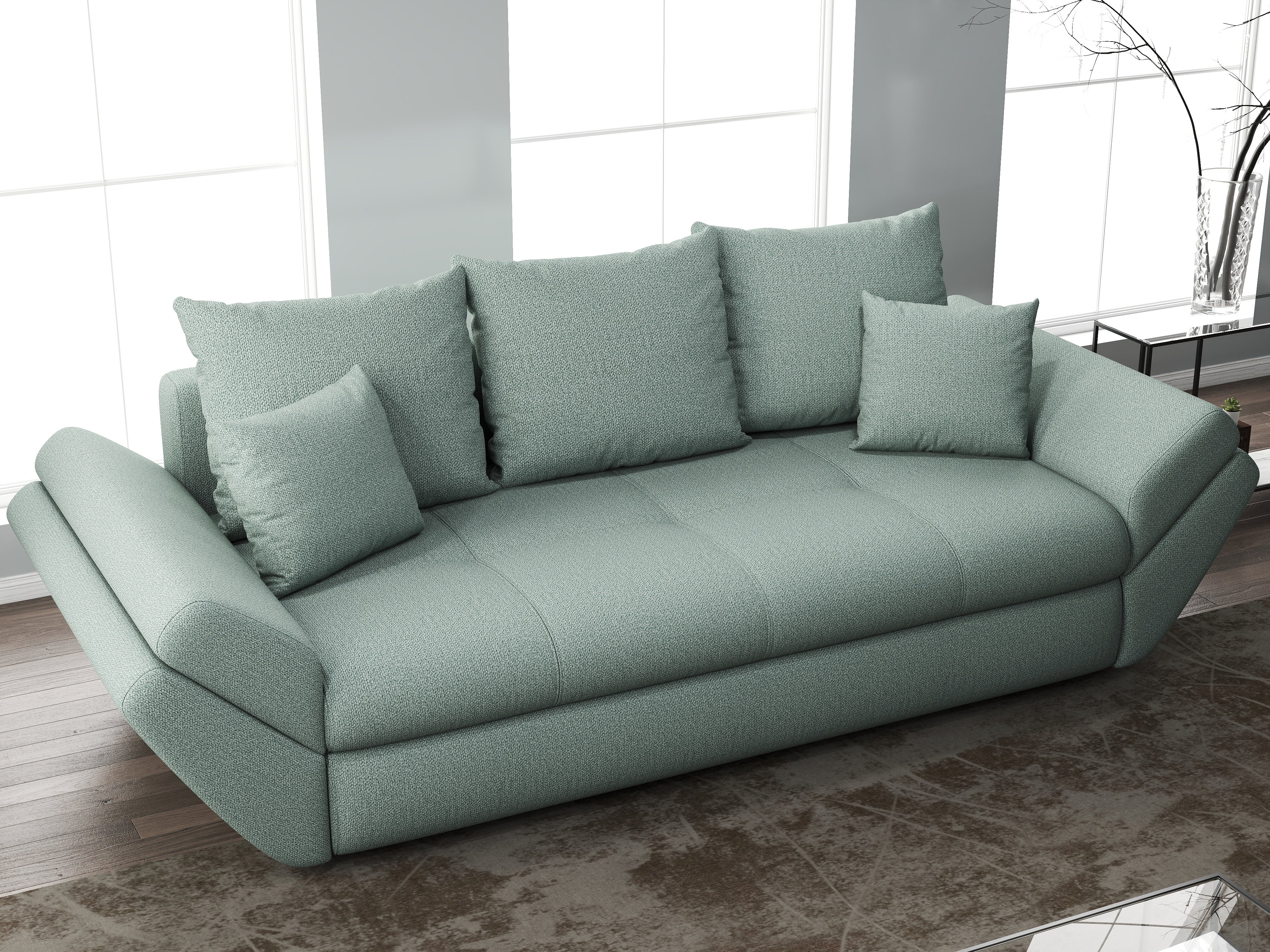 Canapea extensibilă dumonde cu ladă de depozitare si sezut confortabil din spuma HR, Loana Mint 250x100 cm Fabrica