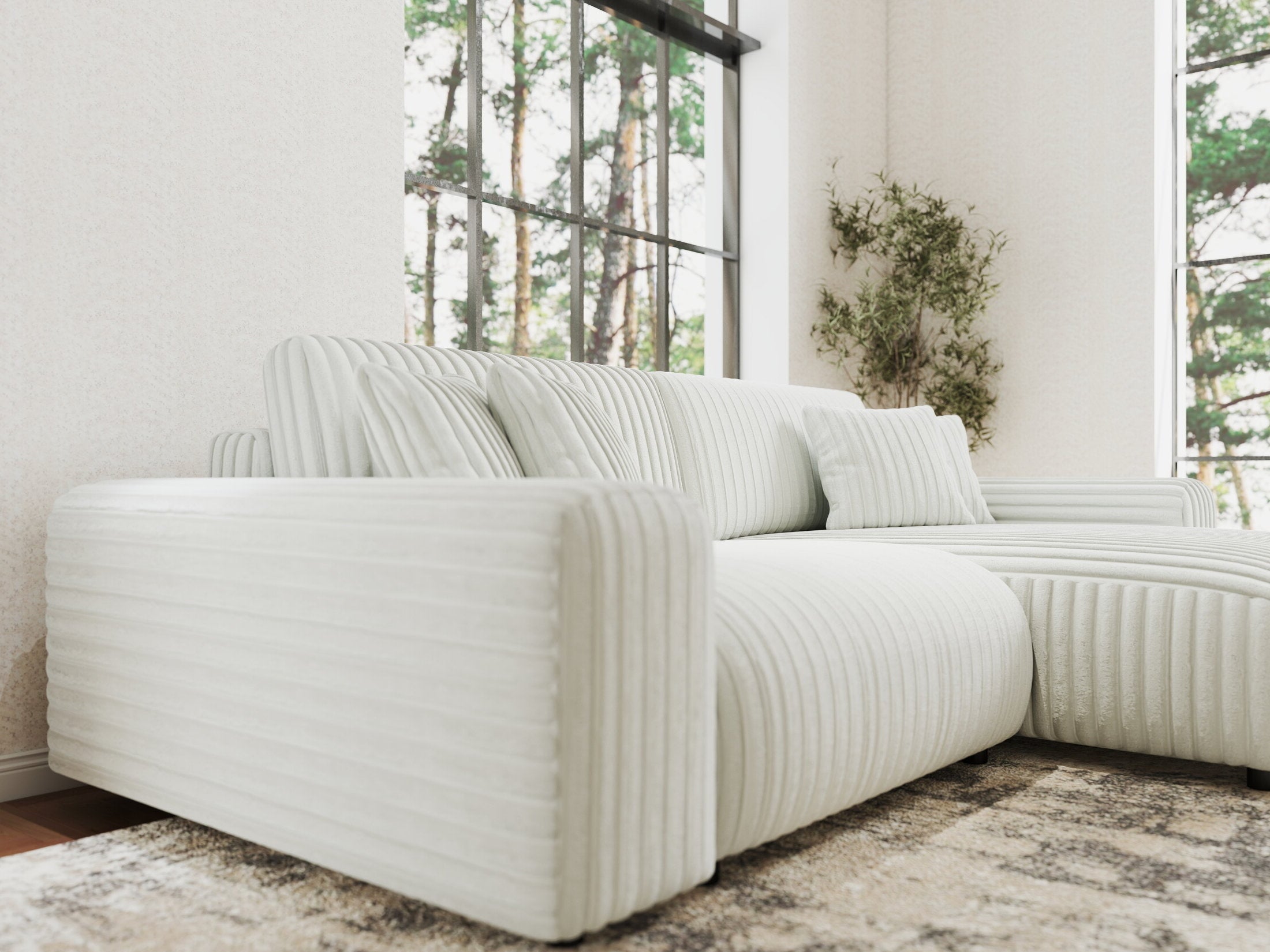 Colțar extensibil dumonde cu ladă de depozitare si sezut confortabil din spuma HR, Sarina Ambience Alb 255x168 cm II