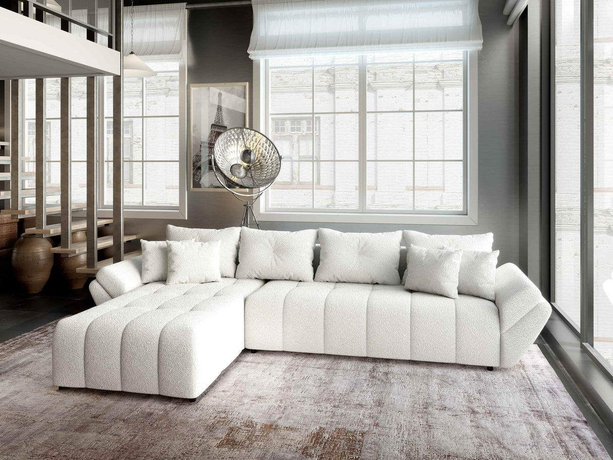 Colțar extensibil dumonde cu ladă de depozitare si sezut confortabil din spuma HR, Berlin XL Euphoria Alb 350x185 cm Fabrica