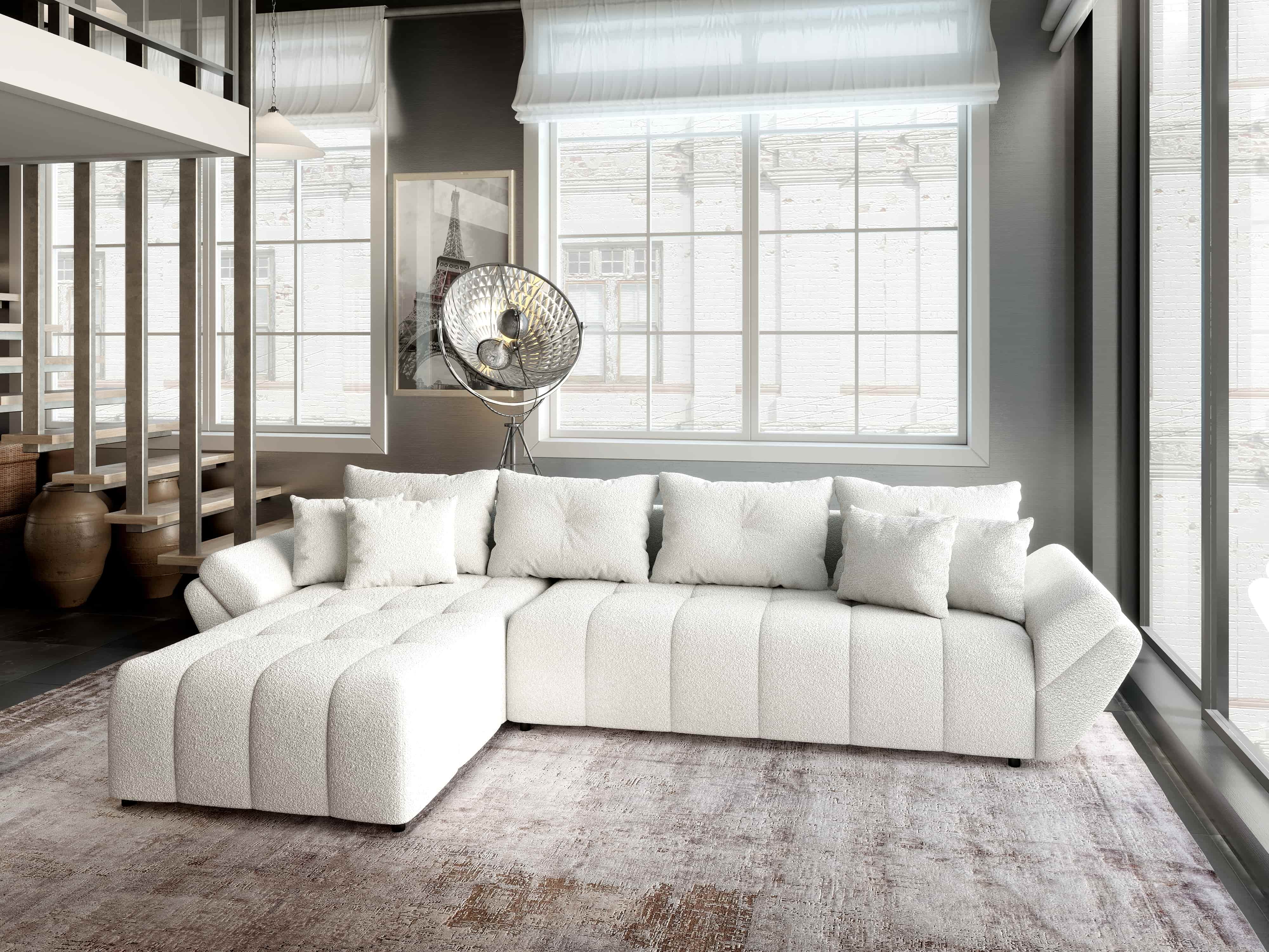 Colțar extensibil dumonde cu ladă de depozitare si sezut confortabil din spuma HR, Berlin XL Euphoria Alb 350x185 cm Fabrica