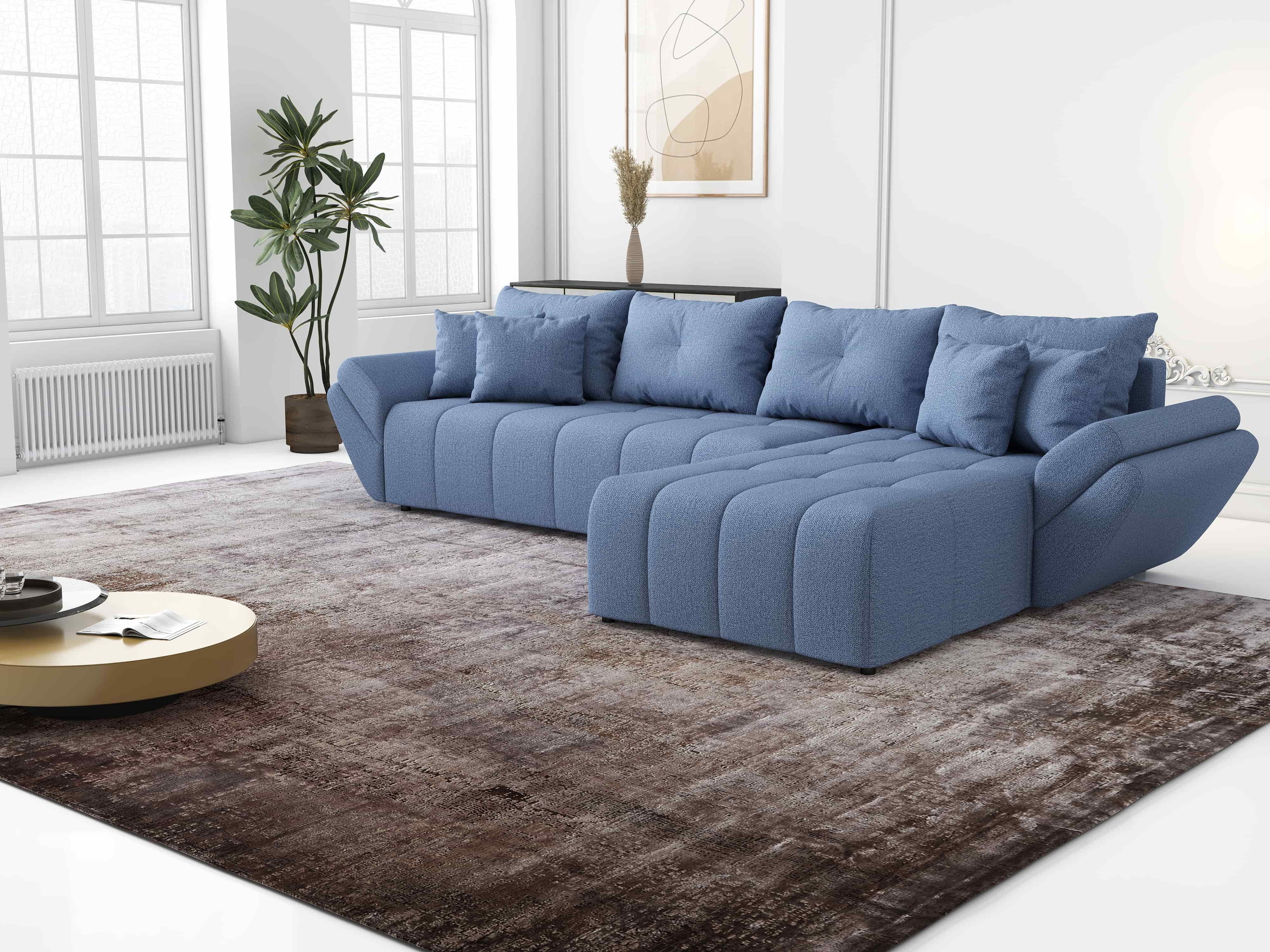 Colțar extensibil dumonde cu ladă de depozitare si sezut confortabil din spuma HR, Berlin XL Enjoy Lux Blue 350x185 cm II Fabrica