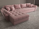 Colțar extensibil dumonde cu ladă de depozitare si sezut confortabil din spuma HR, Loana XL Royal Roz 335x185 cm Fabrica