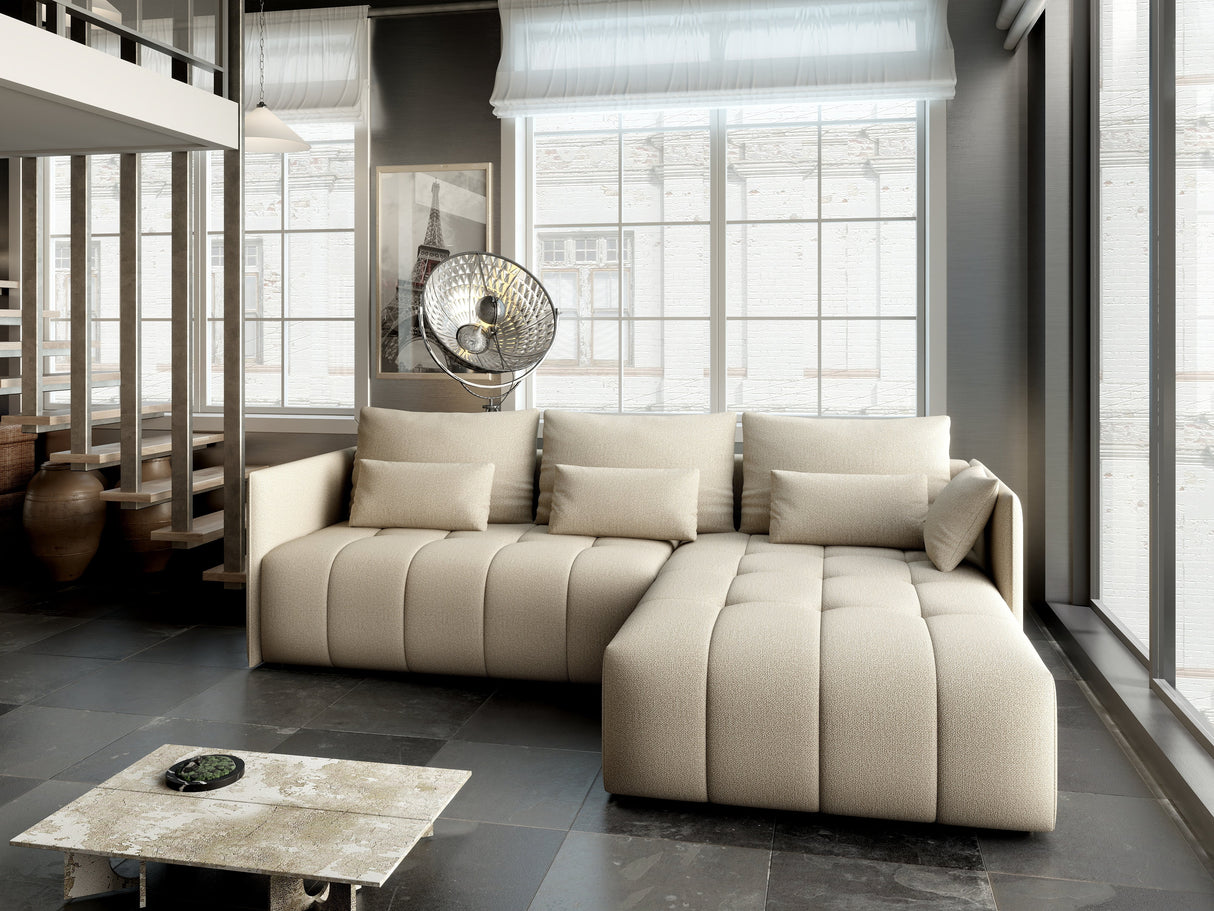 Colțar extensibil dumonde cu ladă de depozitare si sezut confortabil din spuma HR, Malta Bej II 235x185 cm Fabrica