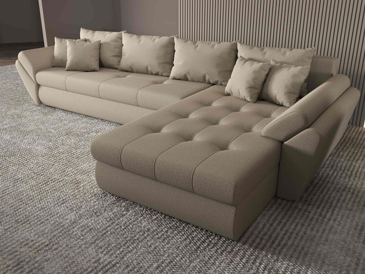 Colțar extensibil dumonde cu ladă de depozitare si sezut confortabil din spuma HR, Loana XL Enjoy Bej II 335x185 cm Fabrica