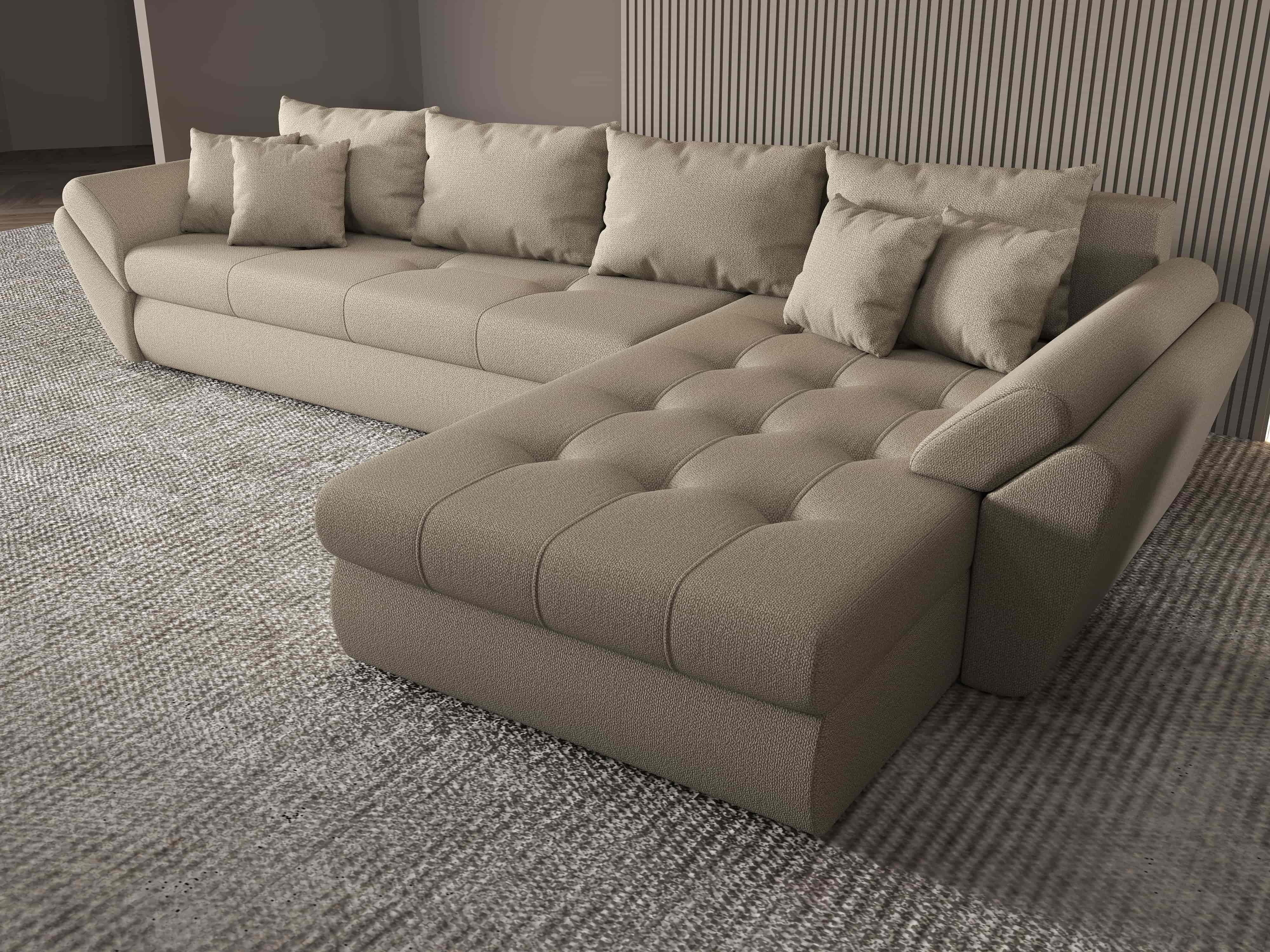 Colțar extensibil dumonde cu ladă de depozitare si sezut confortabil din spuma HR, Loana XL Enjoy Camel II 335x185 cm Fabrica