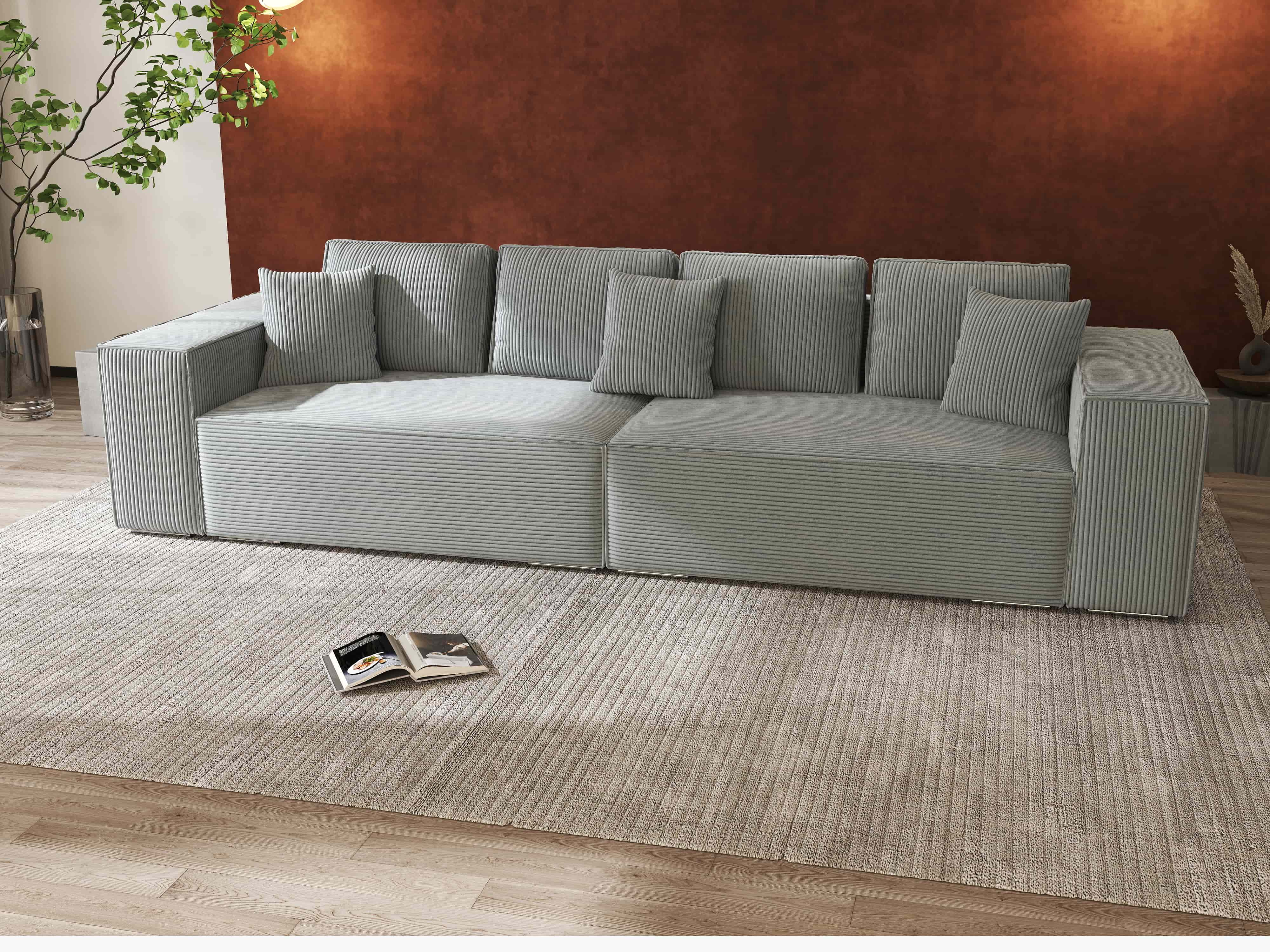 Canapea extensibilă dumonde cu ladă de depozitare si sezut confortabil din spuma HR, Dream Zoom Grey 310x100 cm Fabrica