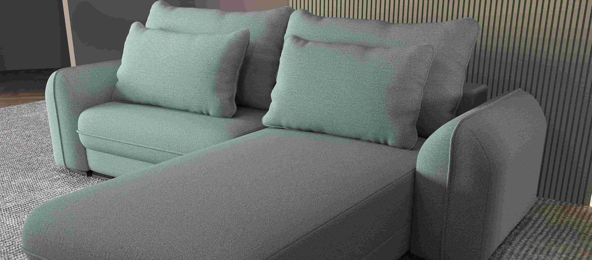 Colțar extensibil dumonde cu ladă de depozitare si sezut confortabil din spuma HR, Denver Enjoy Verde Mint 275x185 cm II Fabrica