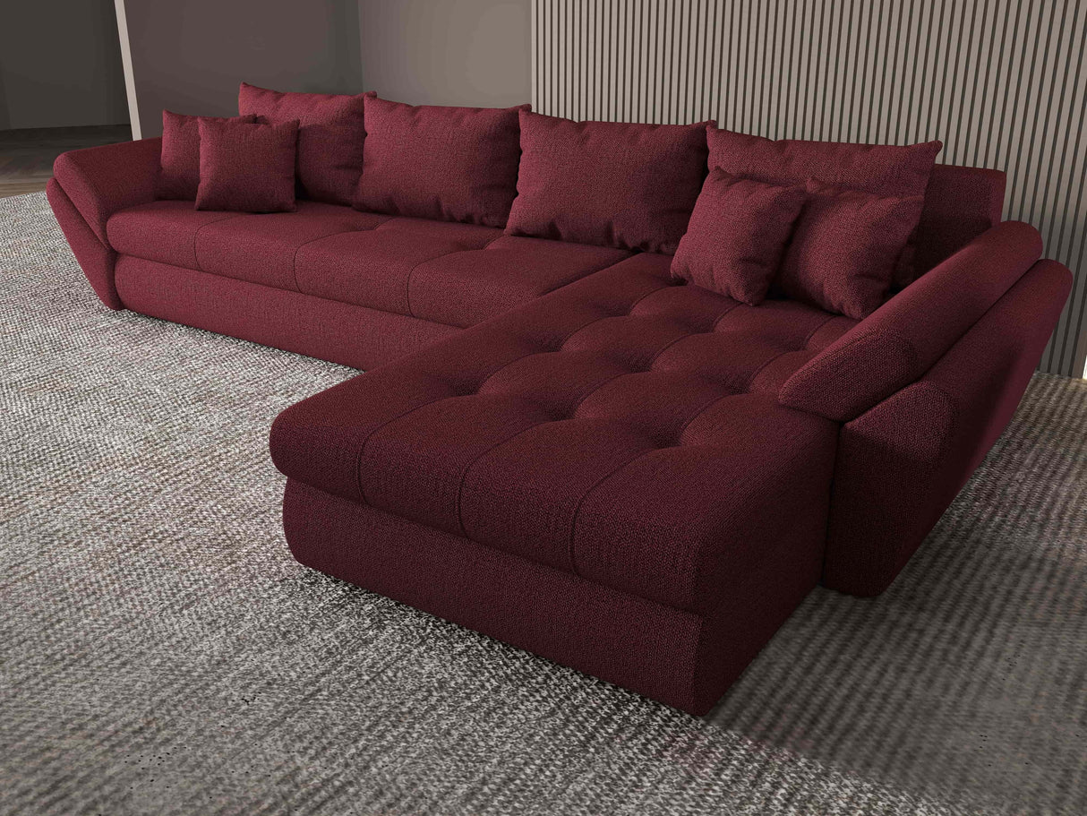 Colțar extensibil dumonde cu ladă de depozitare si sezut confortabil din spuma HR, Loana XL Enjoy Rosu II 335x185 cm Fabrica