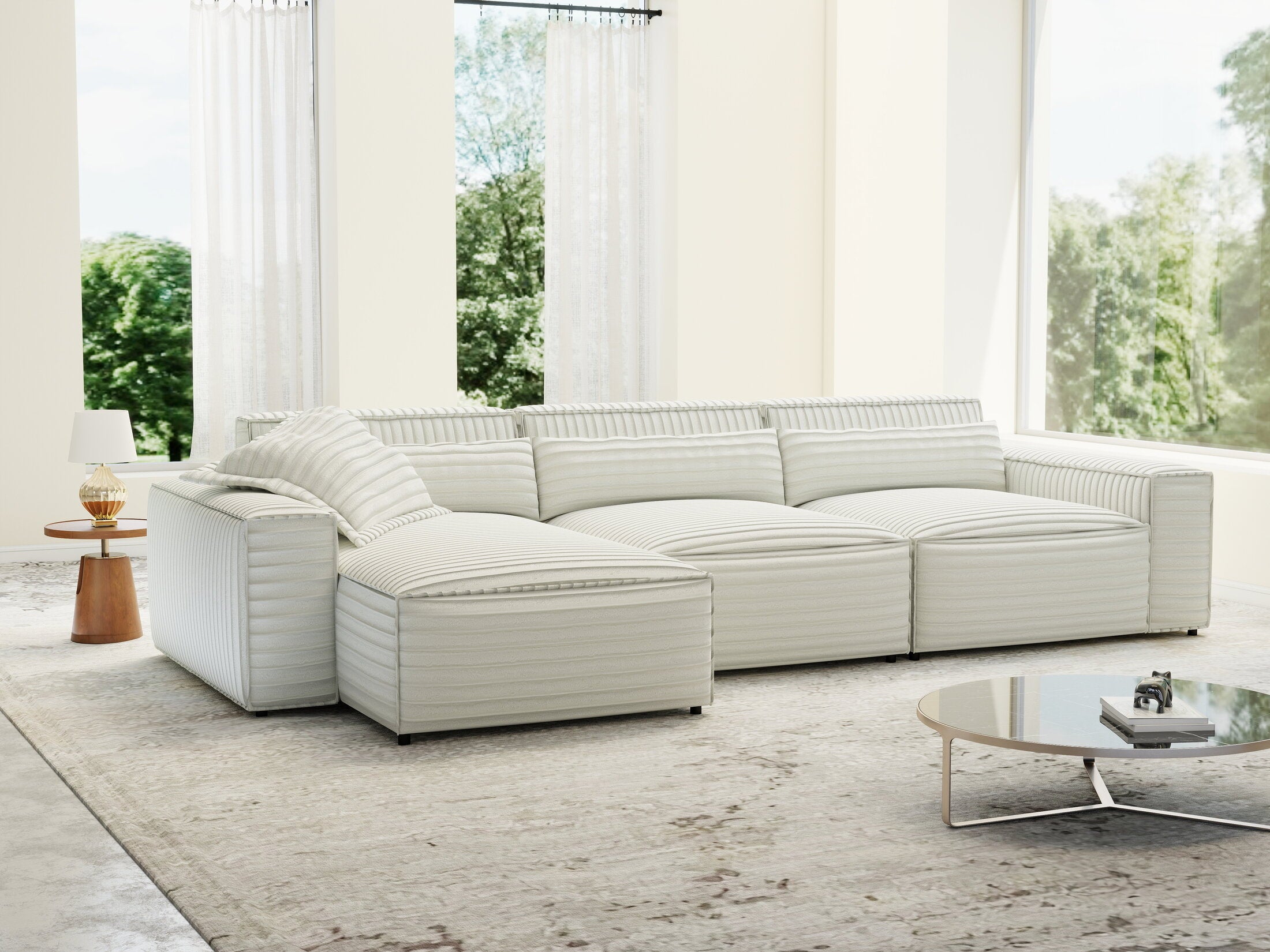 Colțar dumonde cu sezut confortabil din spuma HR, Marvelo XL Ambience Alb 366x175 cm