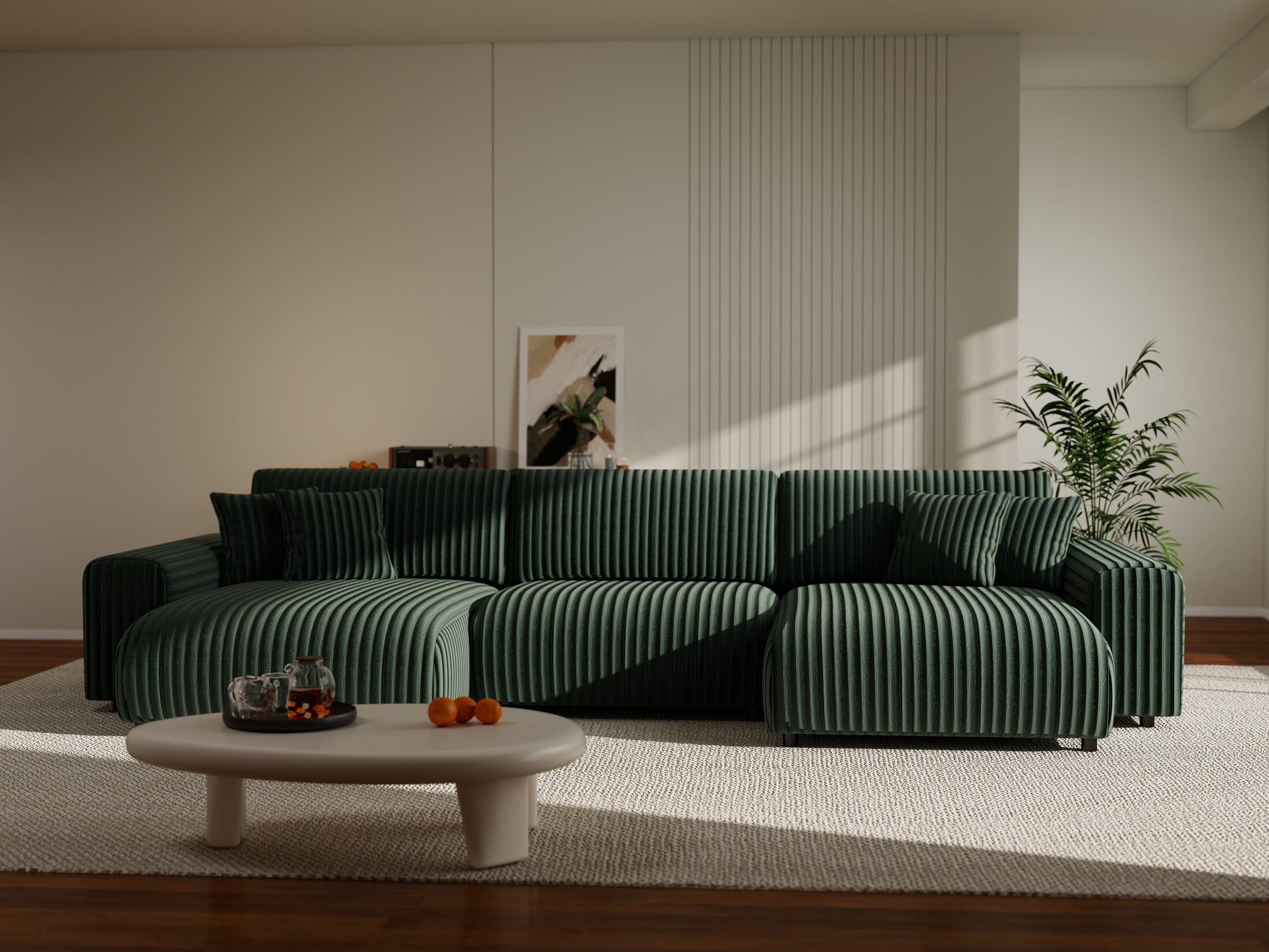 Colțar extensibil dumonde cu ladă de depozitare si sezut confortabil din spuma HR, Sarina U Ambience Verde 350x168 cm