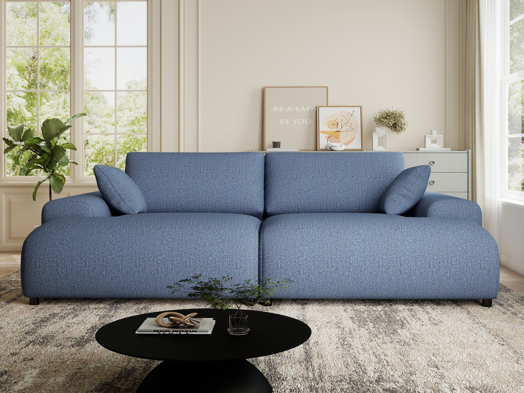 Canapea dumonde cu sezut confortabil din spuma HR, Hudson Enjoy Albastru 237x144 cm