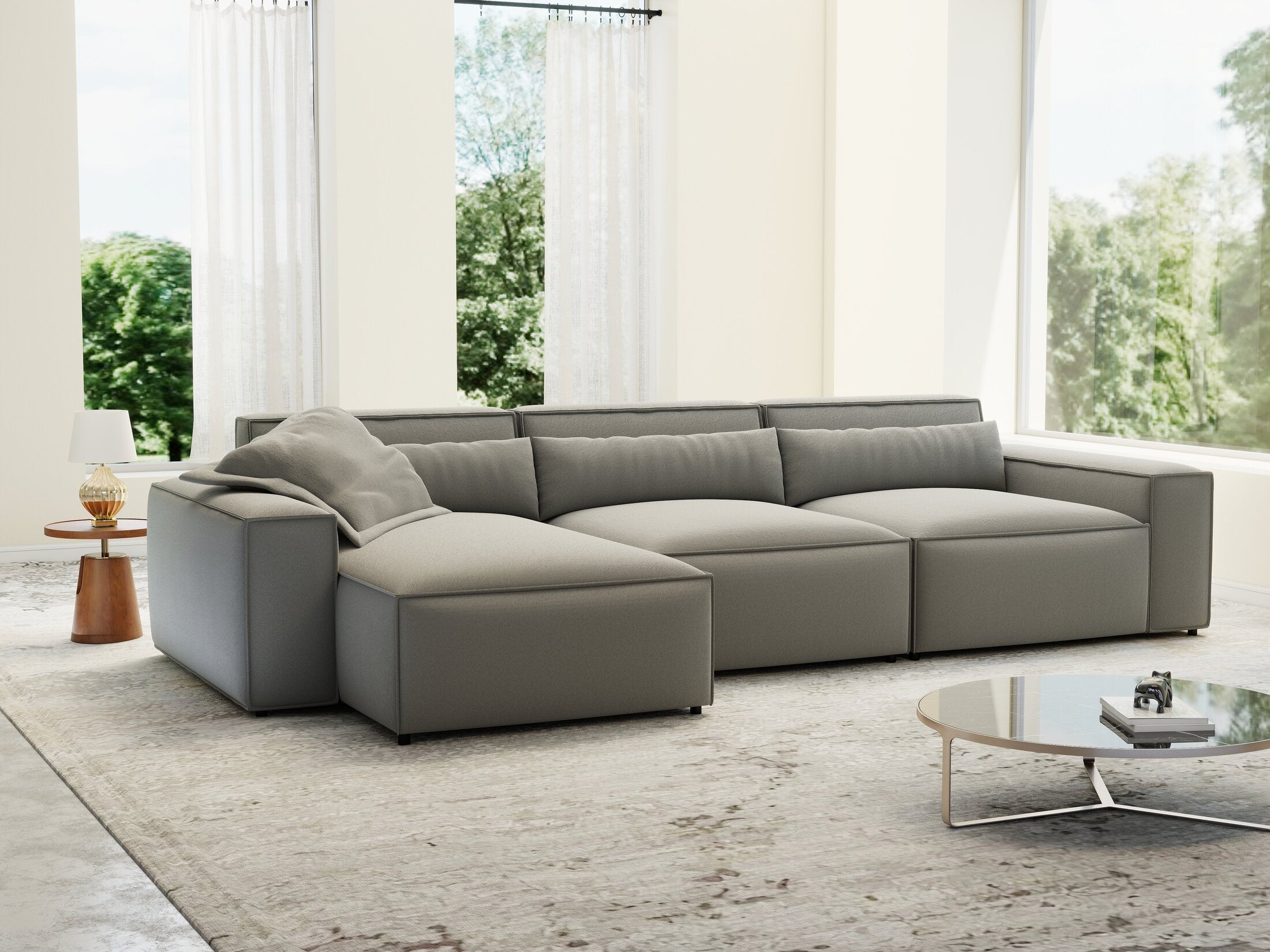 Colțar dumonde cu sezut confortabil din spuma HR, Marvelo XL Royal Gri 366x175 cm