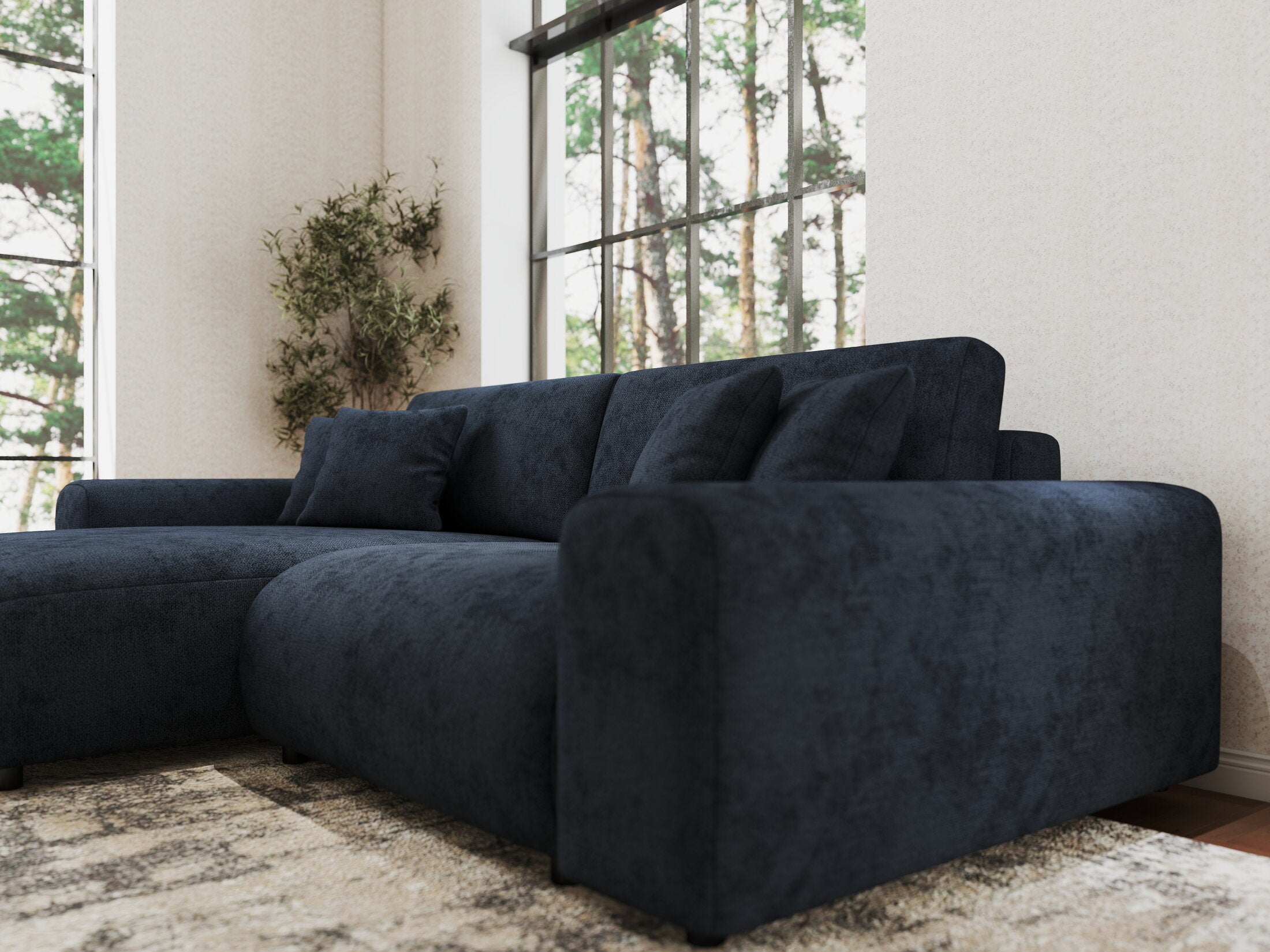 Colțar extensibil dumonde cu ladă de depozitare si sezut confortabil din spuma HR, Sarina Enjoy Antracit 255x168 cm