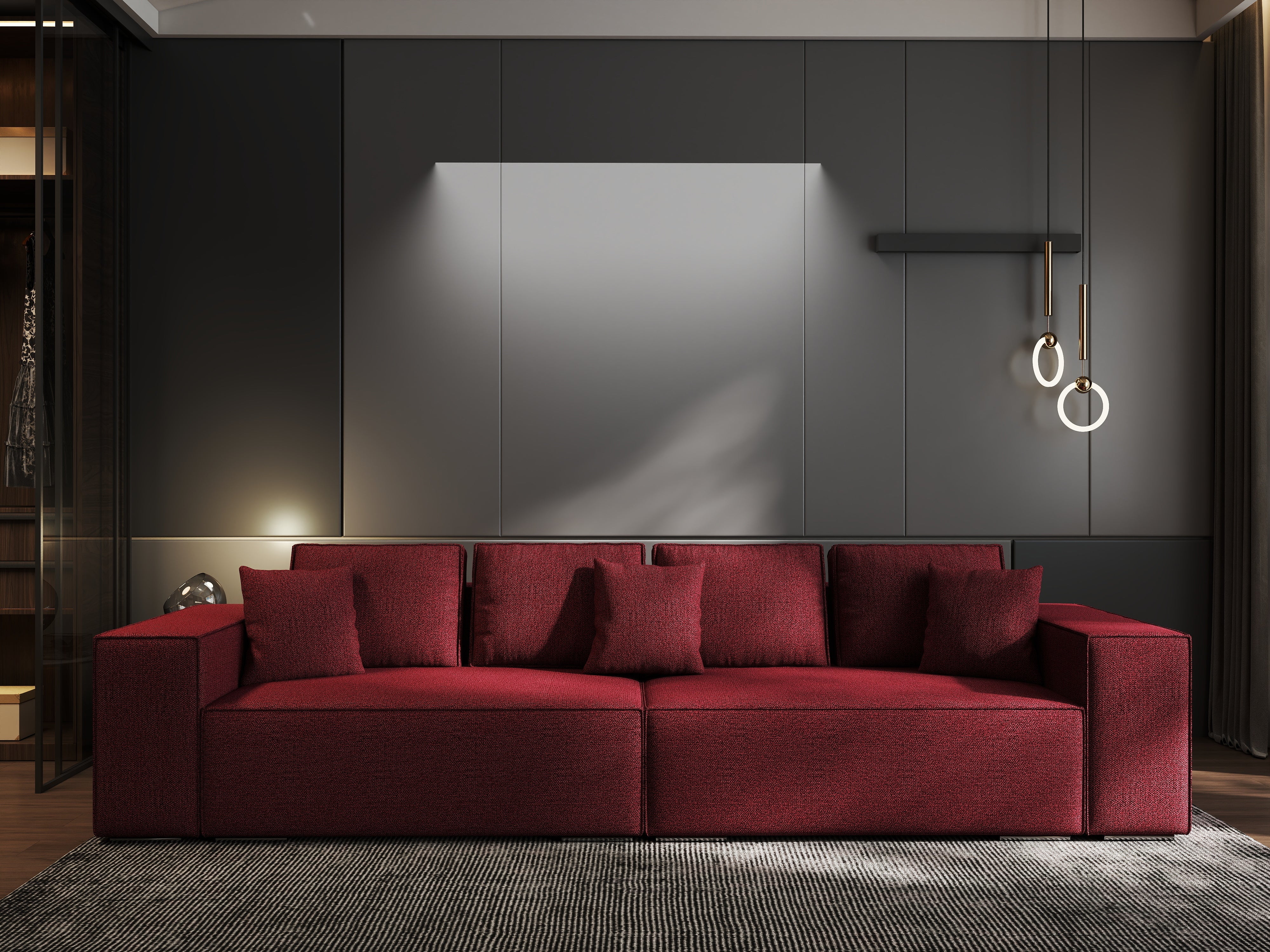 Canapea extensibilă dumonde cu ladă de depozitare si sezut confortabil din spuma HR, Dream Enjoy Rosu 310x100 cm Fabrica