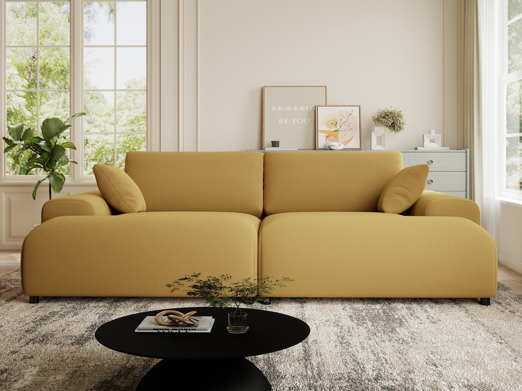 Canapea dumonde cu sezut confortabil din spuma HR, Hudson Royal Mustar 237x144 cm