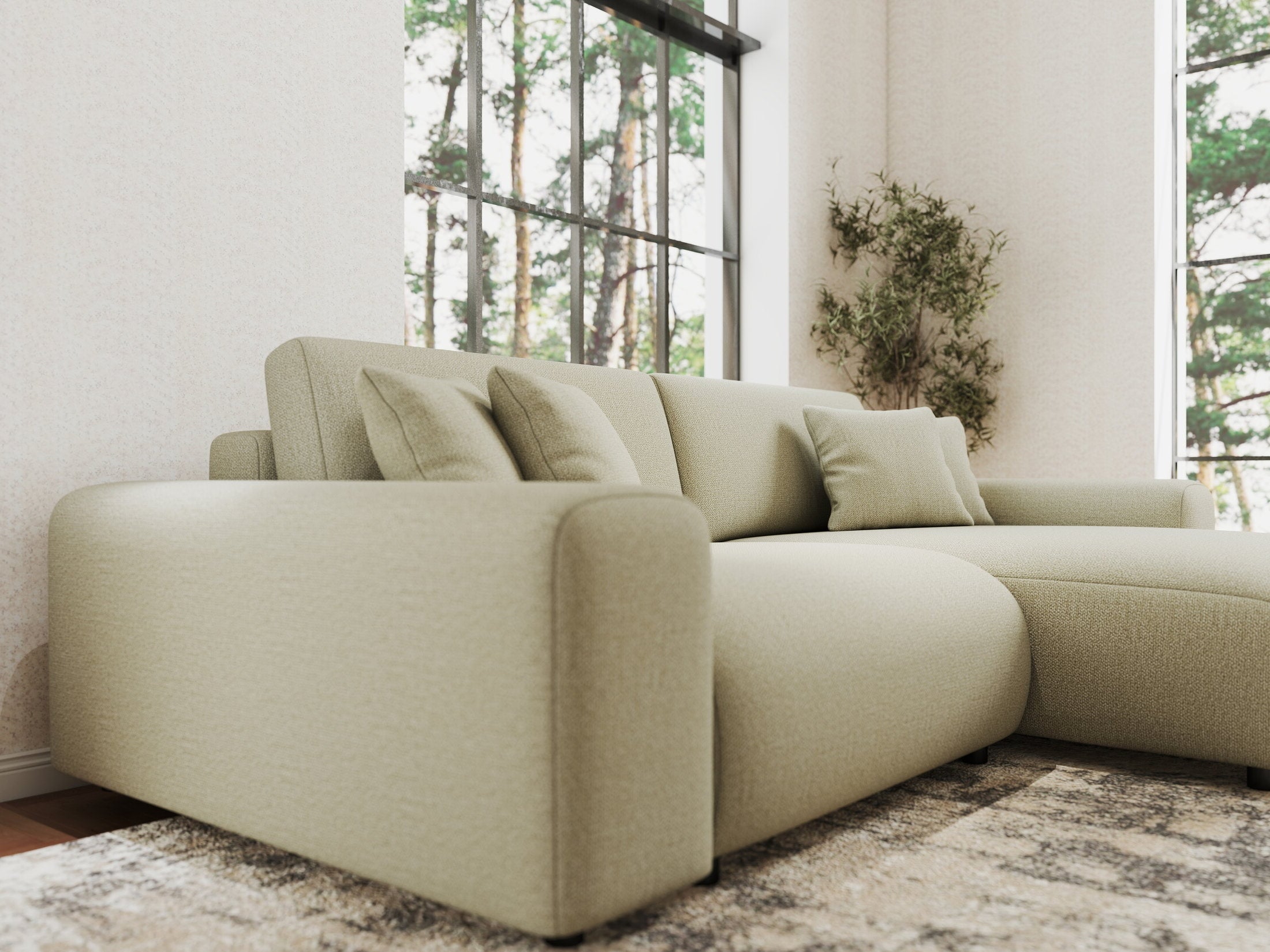 Colțar extensibil dumonde cu ladă de depozitare si sezut confortabil din spuma HR, Sarina Enjoy Bej 255x168 cm II