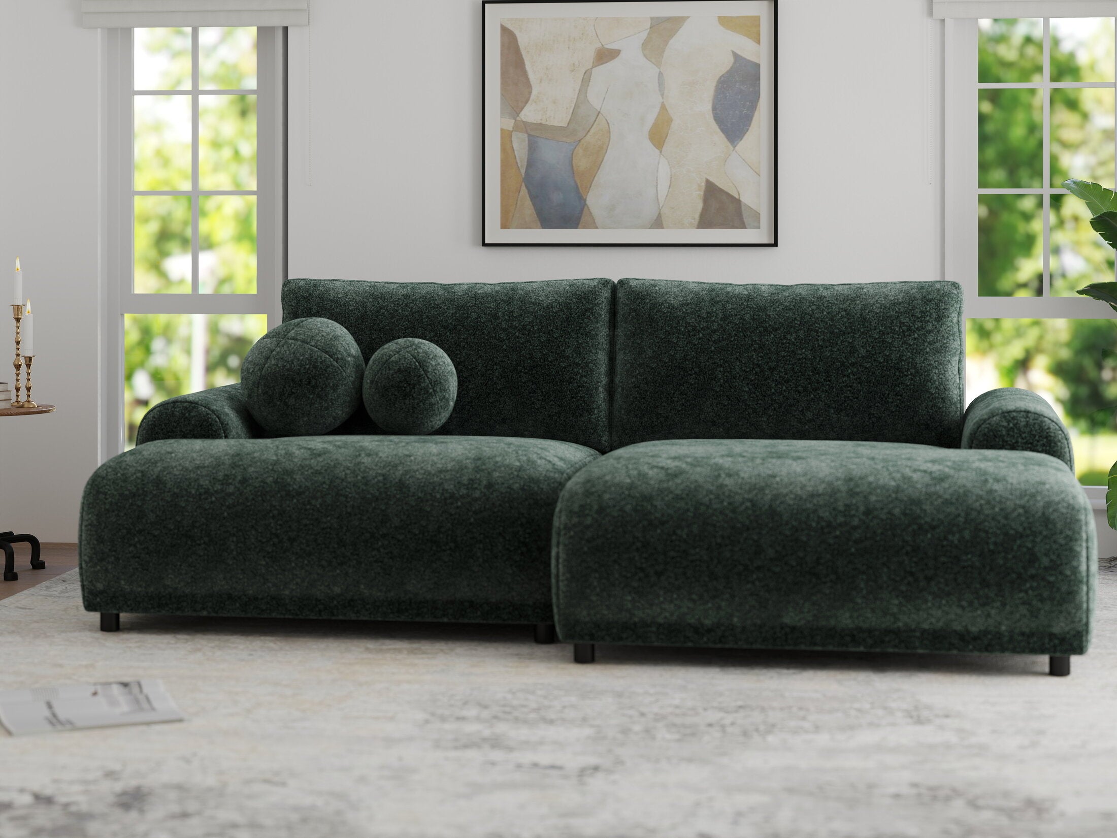 Colțar extensibil dumonde cu ladă de depozitare și șezut confortabil din spumă HR, Carlo Euphoria Verde 240x145 cm II