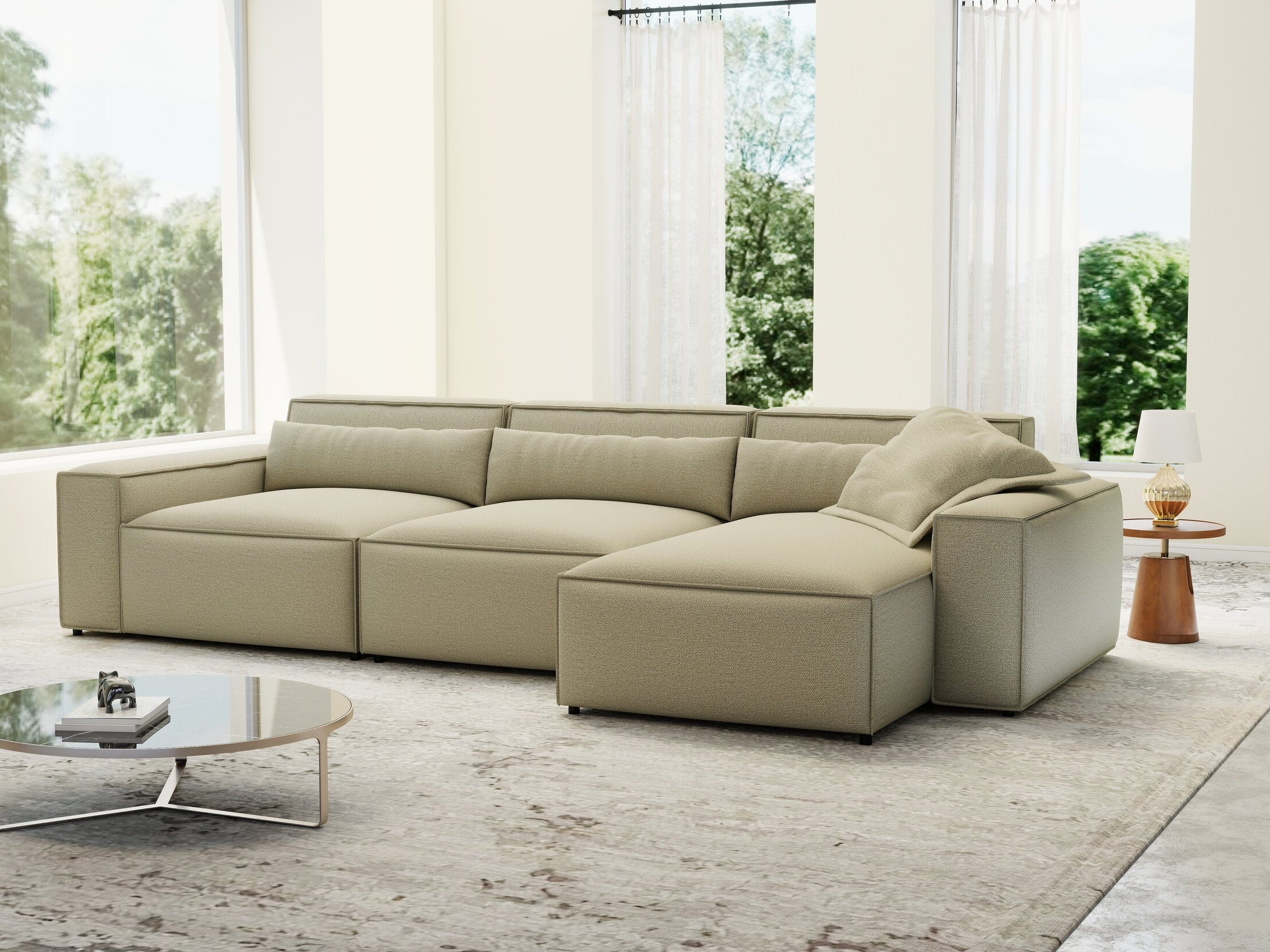 Colțar dumonde cu sezut confortabil din spuma HR, Marvelo XL Enjoy Bej 366x175 cm II