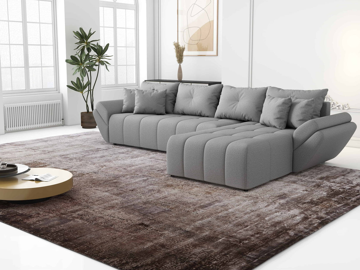 Colțar extensibil dumonde cu ladă de depozitare si sezut confortabil din spuma HR, Berlin XL Enjoy Lux Grey 350x185 cm II Fabrica