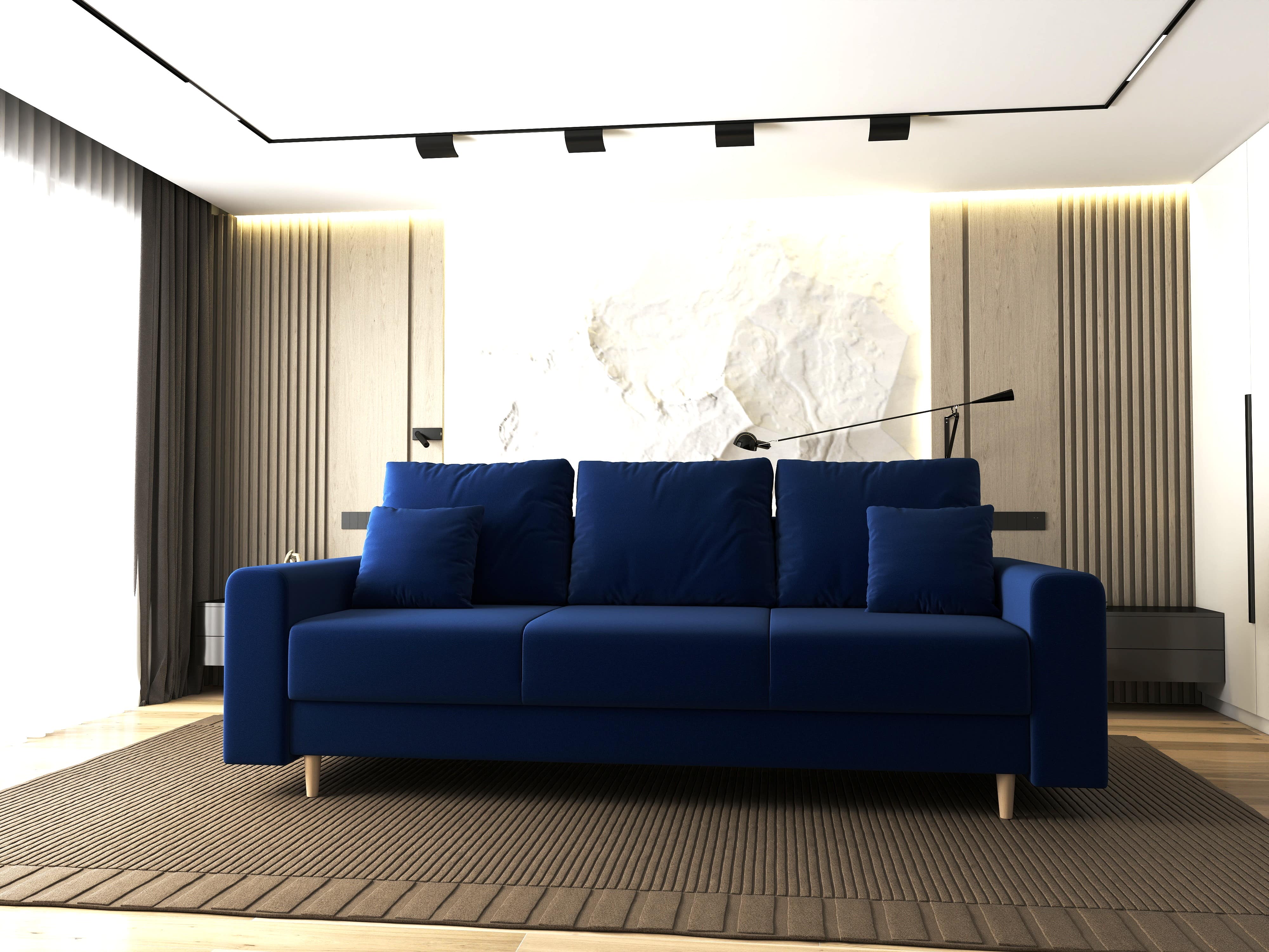 Canapea extensibilă dumonde cu ladă de depozitare si sezut confortabil din spuma HR, Kronos Royal Albastru 210x100 cm fabrica