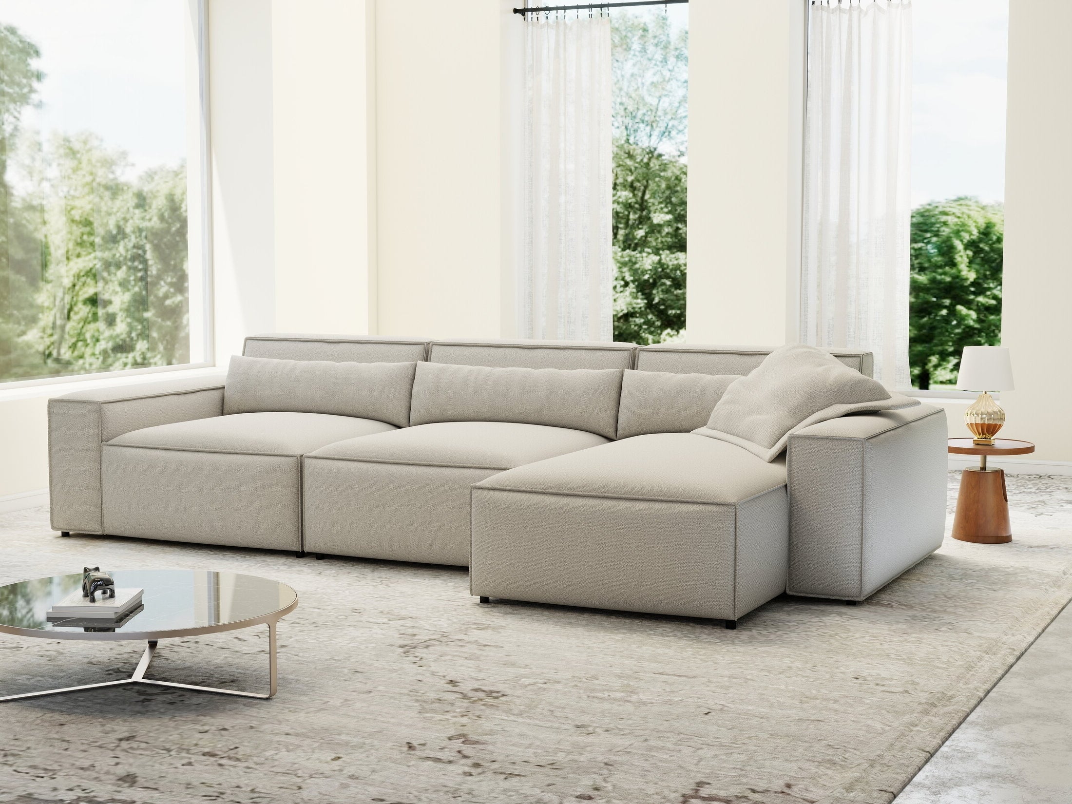 Colțar dumonde cu sezut confortabil din spuma HR, Marvelo XL Enjoy Bej 366x175 cm II