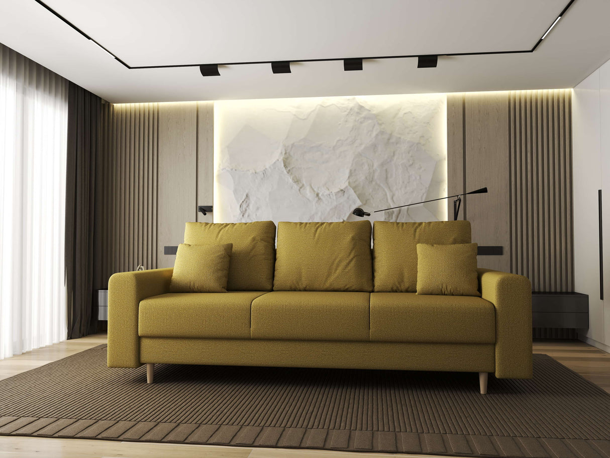 Canapea extensibilă dumonde cu ladă de depozitare si sezut confortabil din spuma HR, Kronos Enjoy Galben Melon 210x100 cm fabrica
