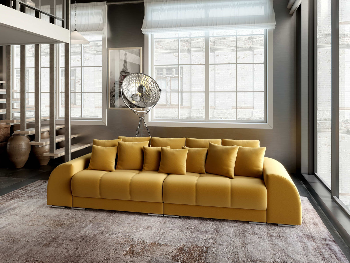 Canapea extensibilă dumonde cu 2 lăzi de depozitare si sezut confortabil din spuma HR, Verona Royal Mustar 310x100 cm Fabrica