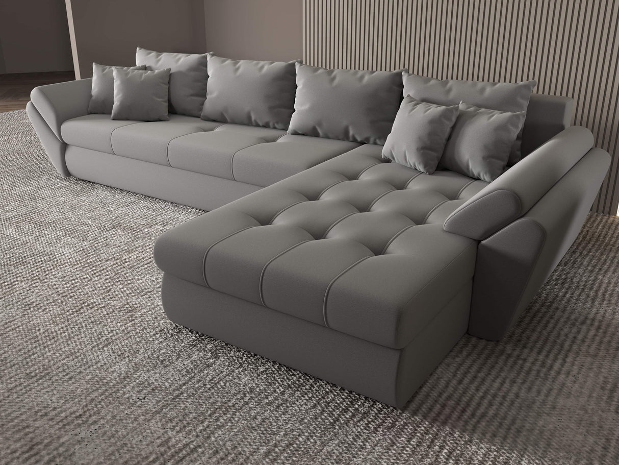 Colțar extensibil dumonde cu ladă de depozitare si sezut confortabil din spuma HR, Loana XL Royal Gri II 335x185 cm Fabrica