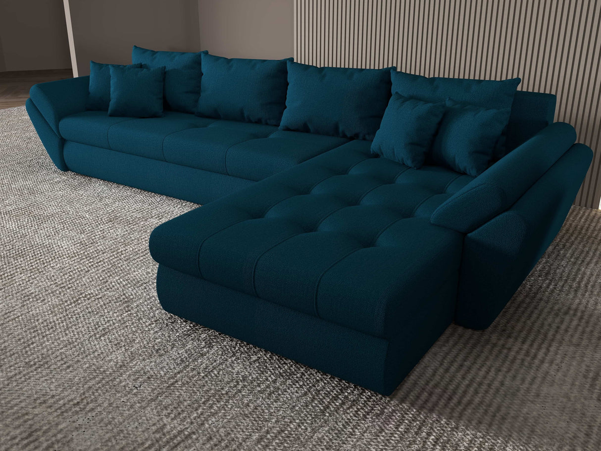 Colțar extensibil dumonde cu ladă de depozitare si sezut confortabil din spuma HR, Loana XL Enjoy Verde Petrol II 335x185 cm Fabrica