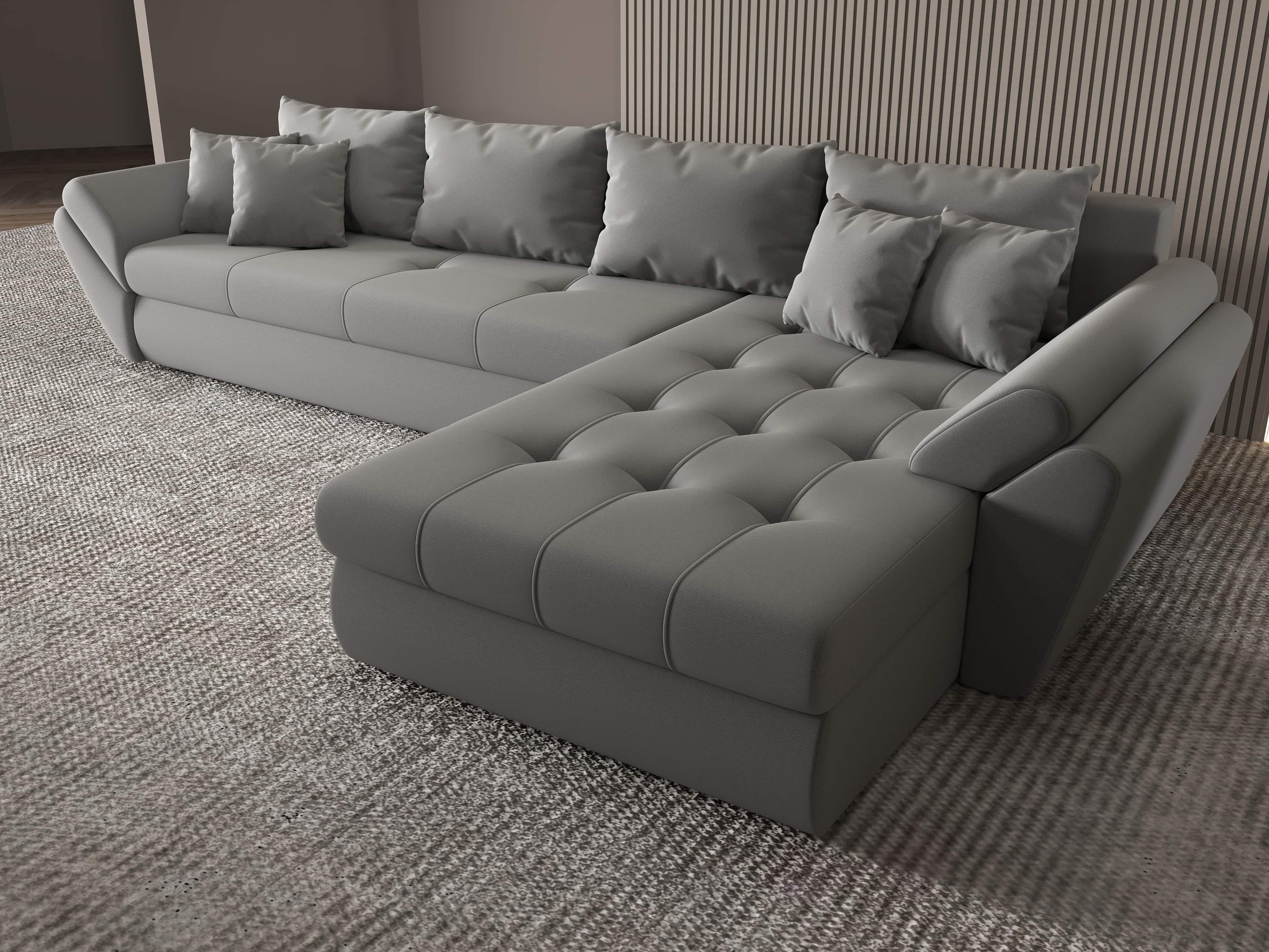 Colțar extensibil dumonde cu ladă de depozitare si sezut confortabil din spuma HR, Loana XL Royal Antracit II 335x185 cm Fabrica