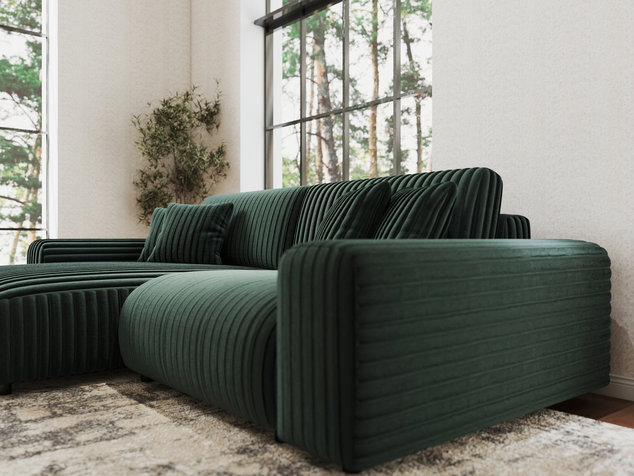 Colțar extensibil dumonde cu ladă de depozitare si sezut confortabil din spuma HR, Sarina Ambience Verde 255x168 cm