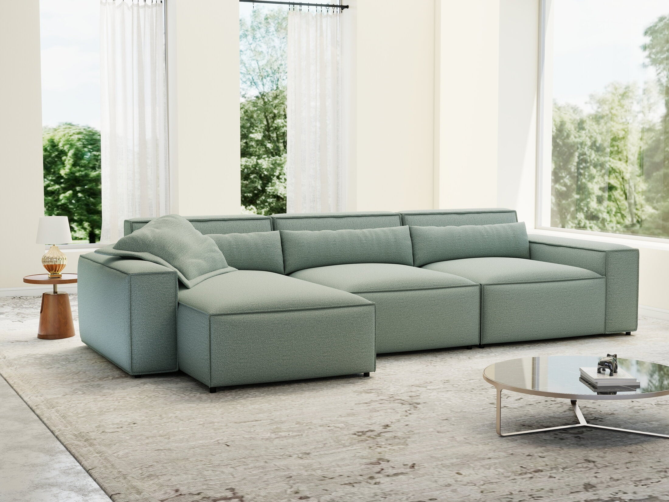 Colțar dumonde cu sezut confortabil din spuma HR, Marvelo XL Enjoy Verde Mint 366x175 cm