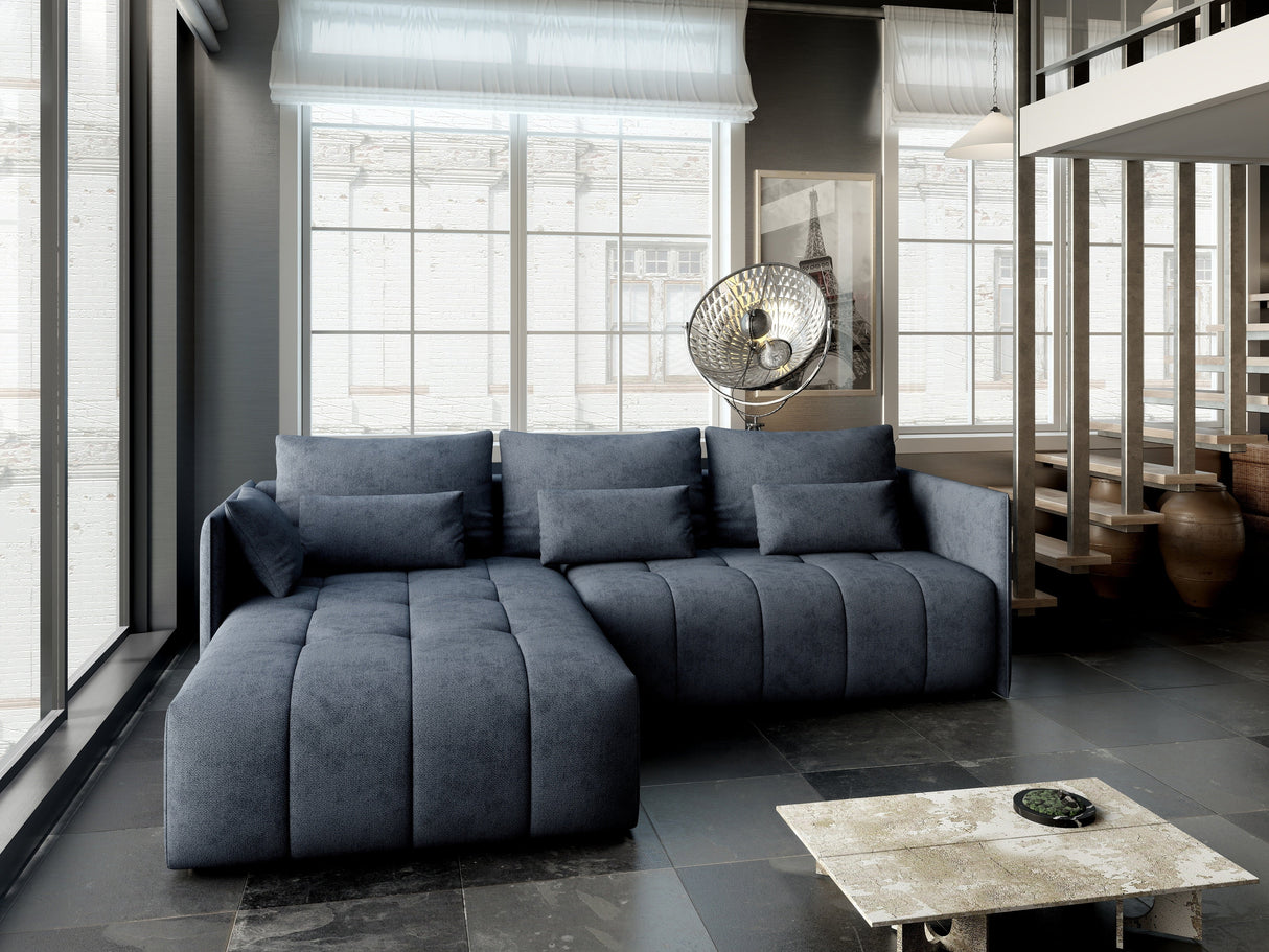 Colțar extensibil dumonde cu ladă de depozitare si sezut confortabil din spuma HR, Malta Grau 235x185 cm Fabrica
