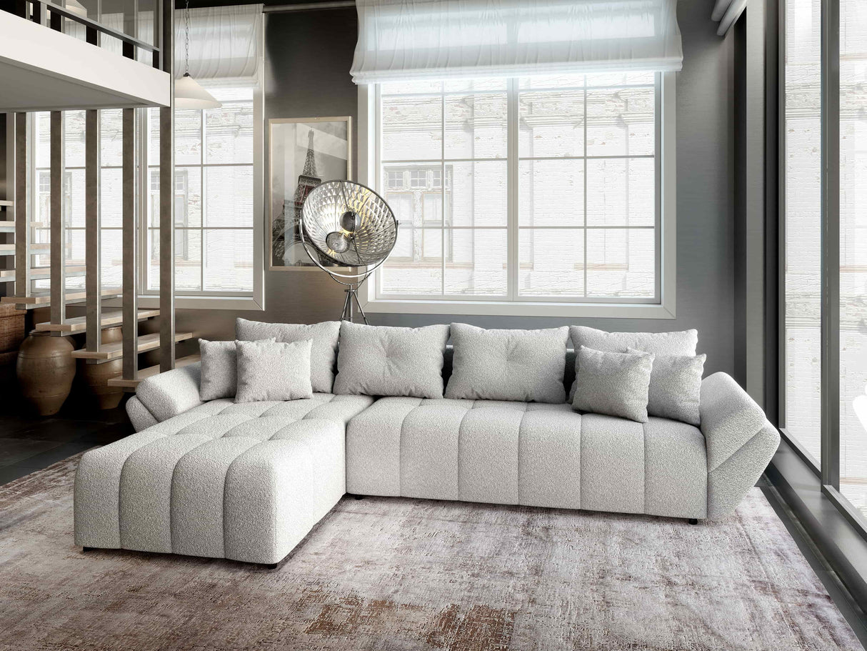 Colțar extensibil dumonde cu ladă de depozitare si sezut confortabil din spuma HR, Berlin XL Euphoria Grey 350x185 cm Fabrica