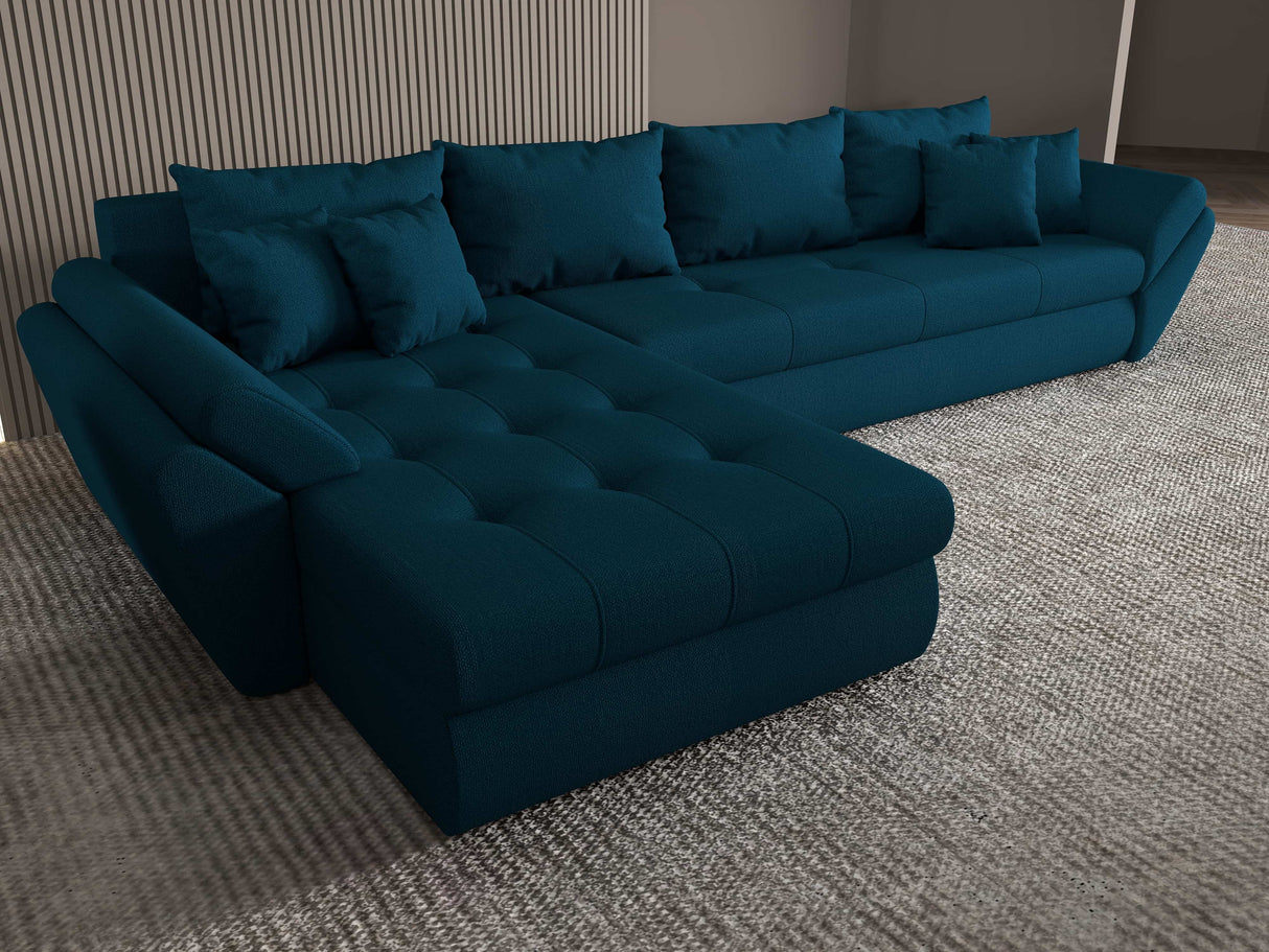 Colțar extensibil dumonde cu ladă de depozitare si sezut confortabil din spuma HR, Loana XL Enjoy Verde Petrol 335x185 cm Fabrica