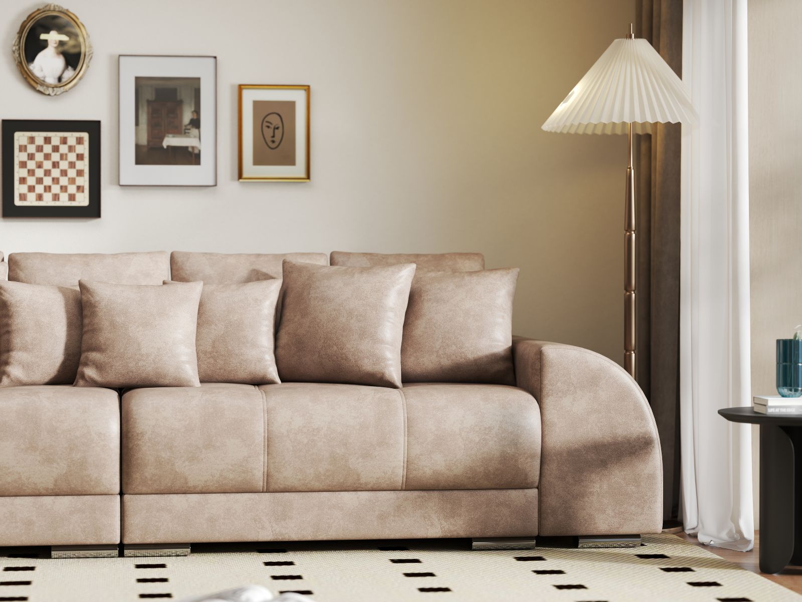 Canapea extensibilă dumonde cu 2 lăzi de depozitare si sezut confortabil din spuma HR, Big Sofa Verona Tobago Beige 310x100 cm Fabrica