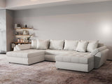 Colțar extensibil dumonde cu ladă de depozitare si sezut confortabil din spuma HR, Loana U Bej Euphoria 355x185 cm Fabrica