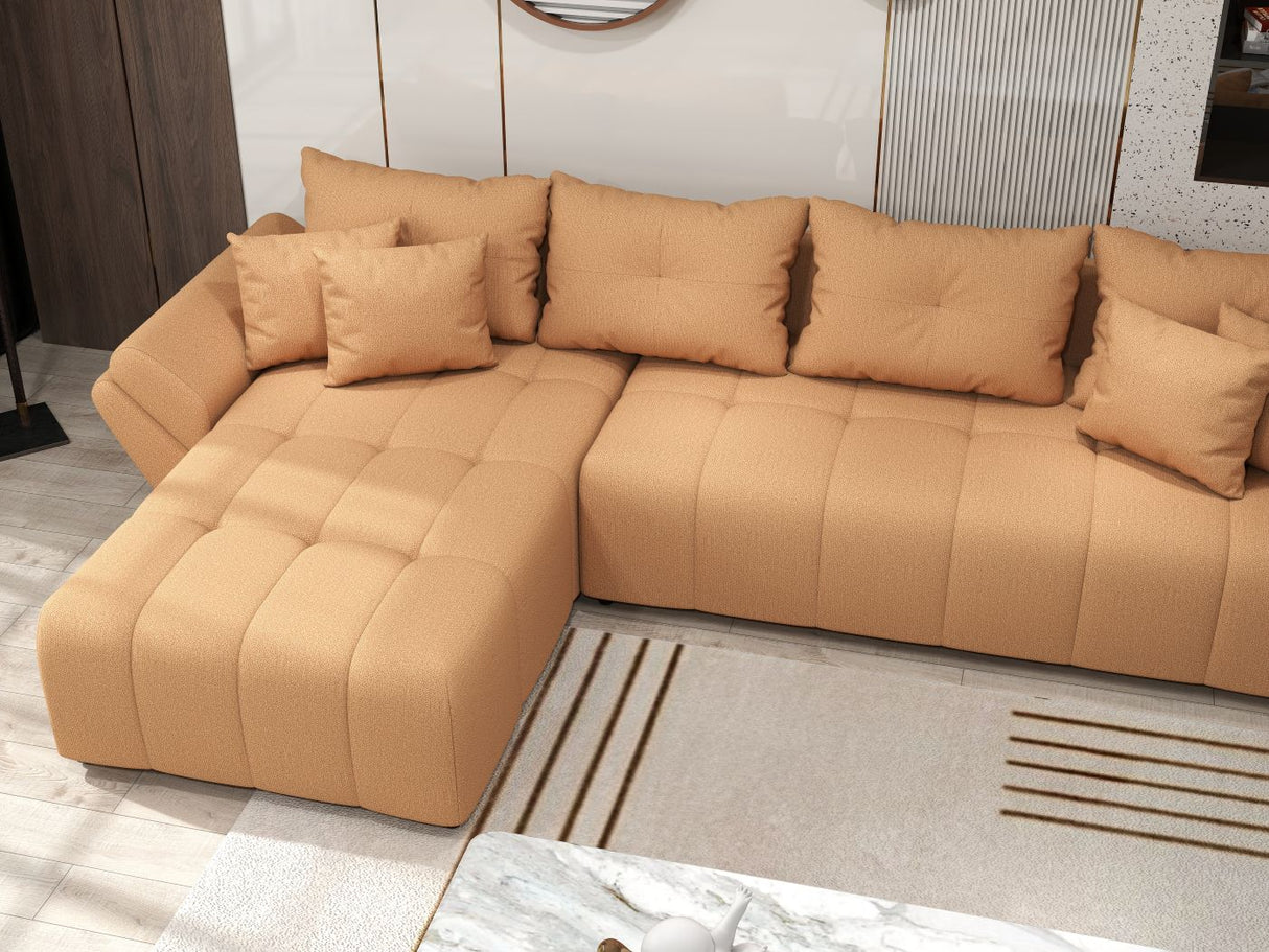 Colțar extensibil dumonde cu ladă de depozitare si sezut confortabil din spuma HR, Berlin XL Enjoy Lux Mango 350x185 cm